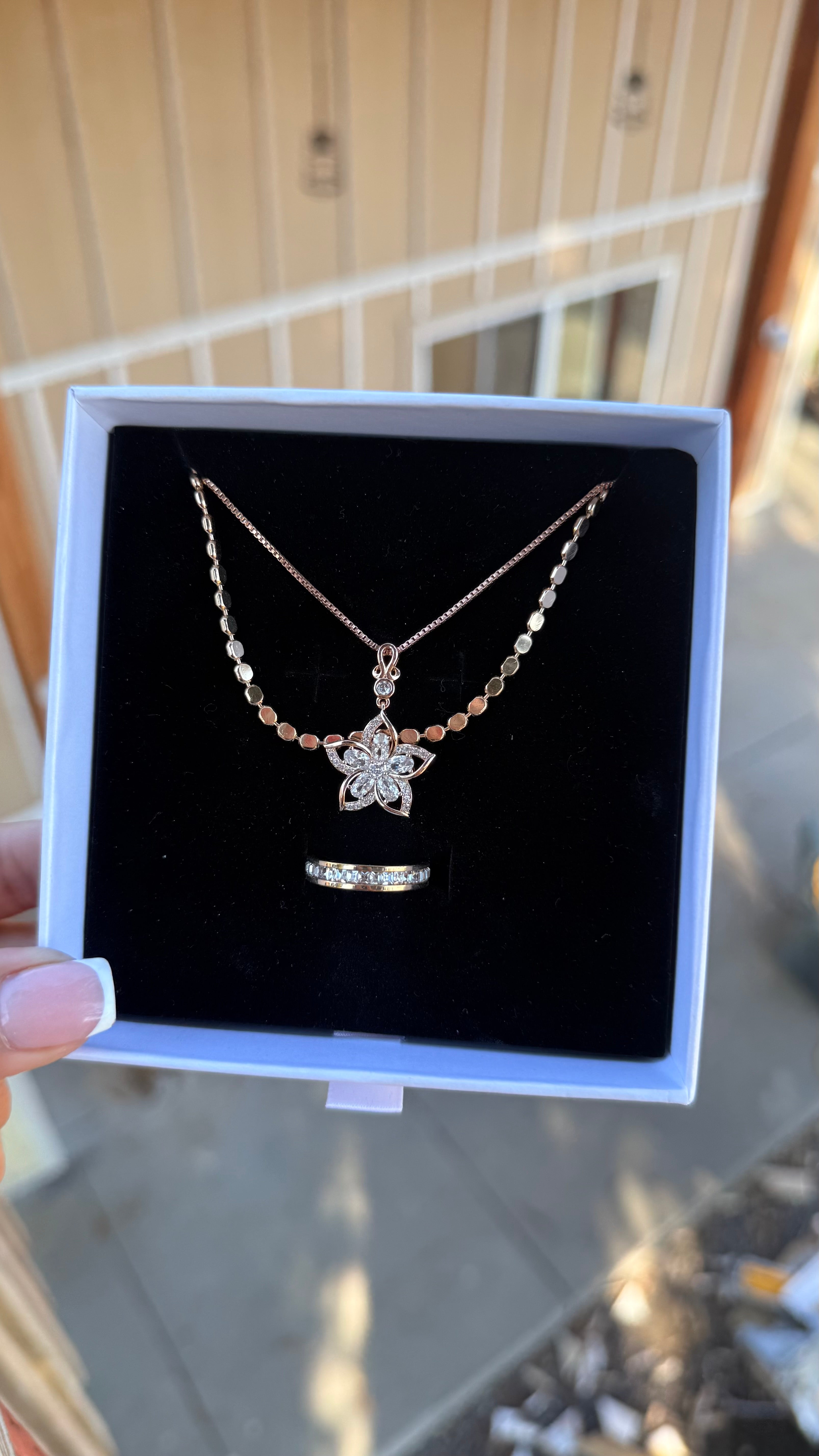 Rose Gold Lotus Necklace Set