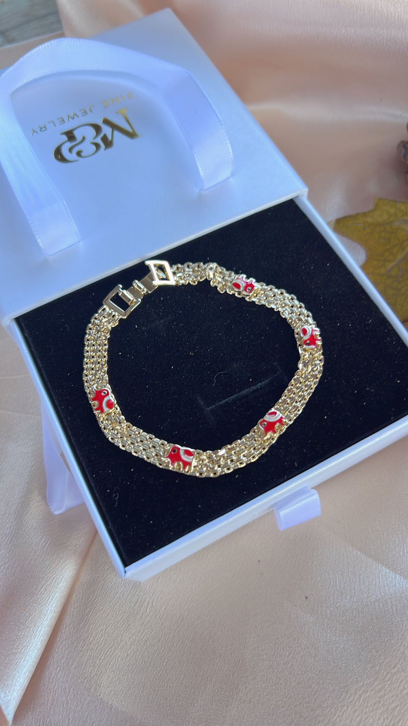 Gold Filled: Lucky Red Elephant Bracelet