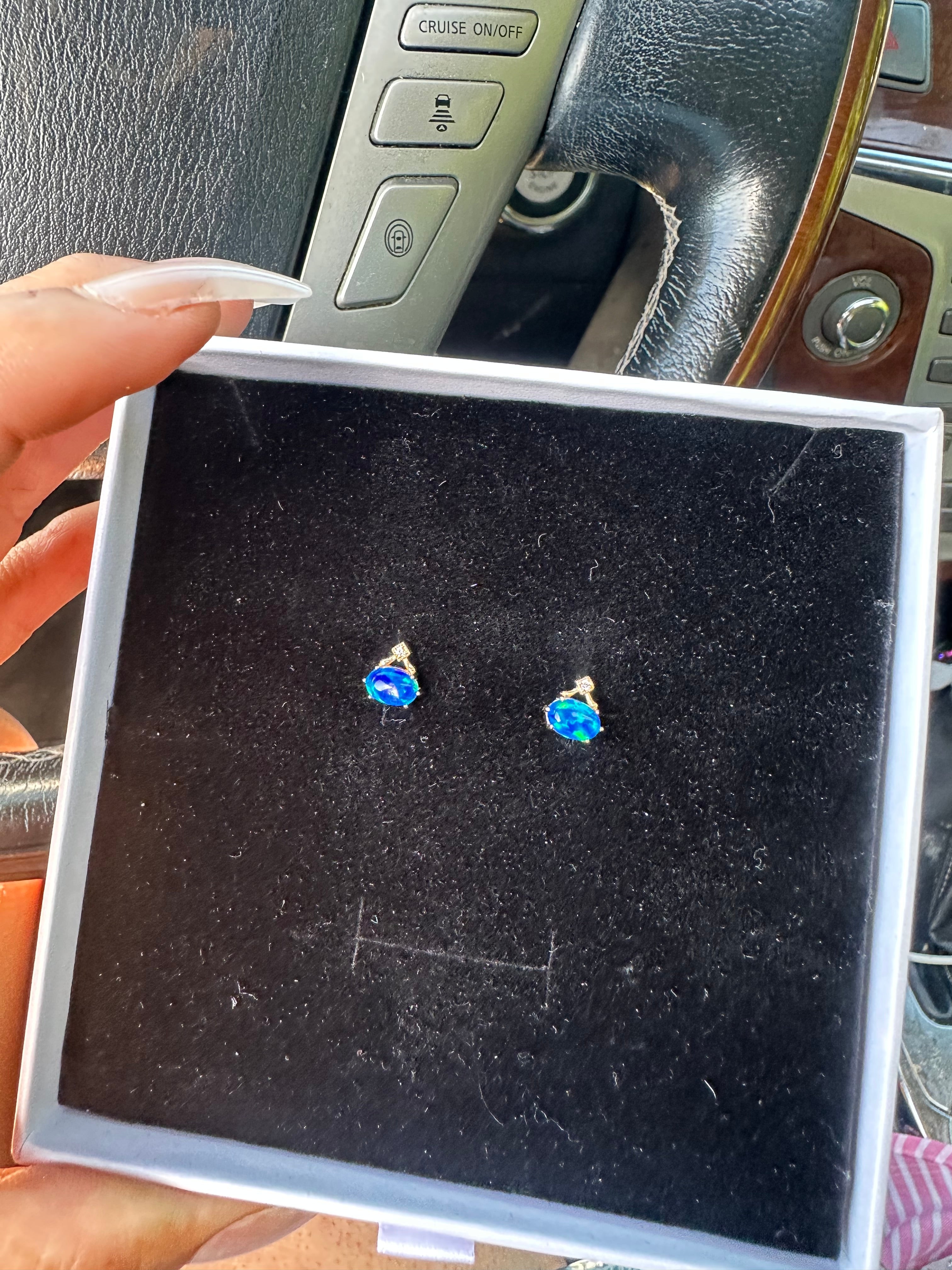 Blue Opal Stud Earrings