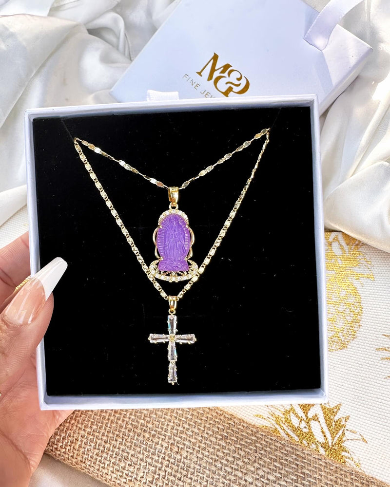 Lavender Virgin Mary Necklace Set