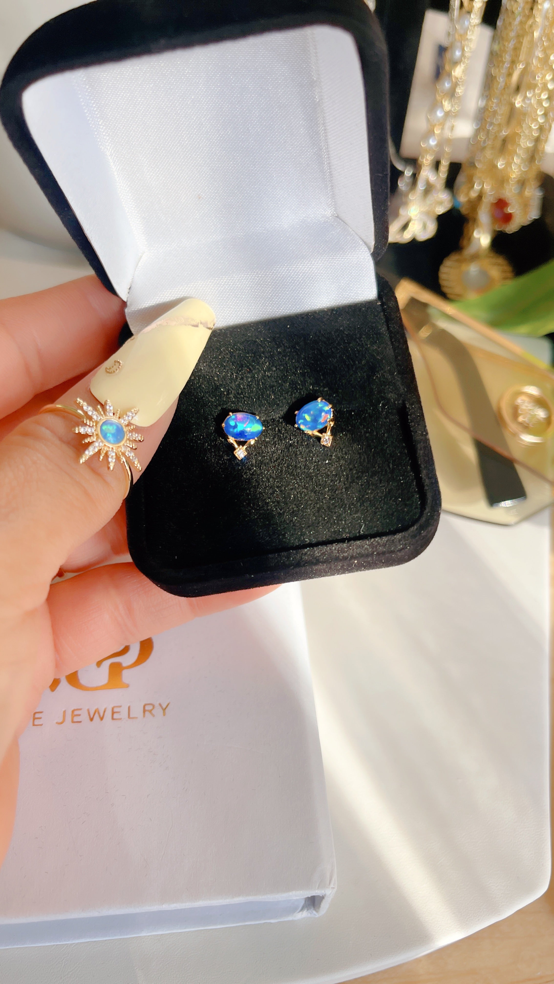 Blue Opal Stud Earrings
