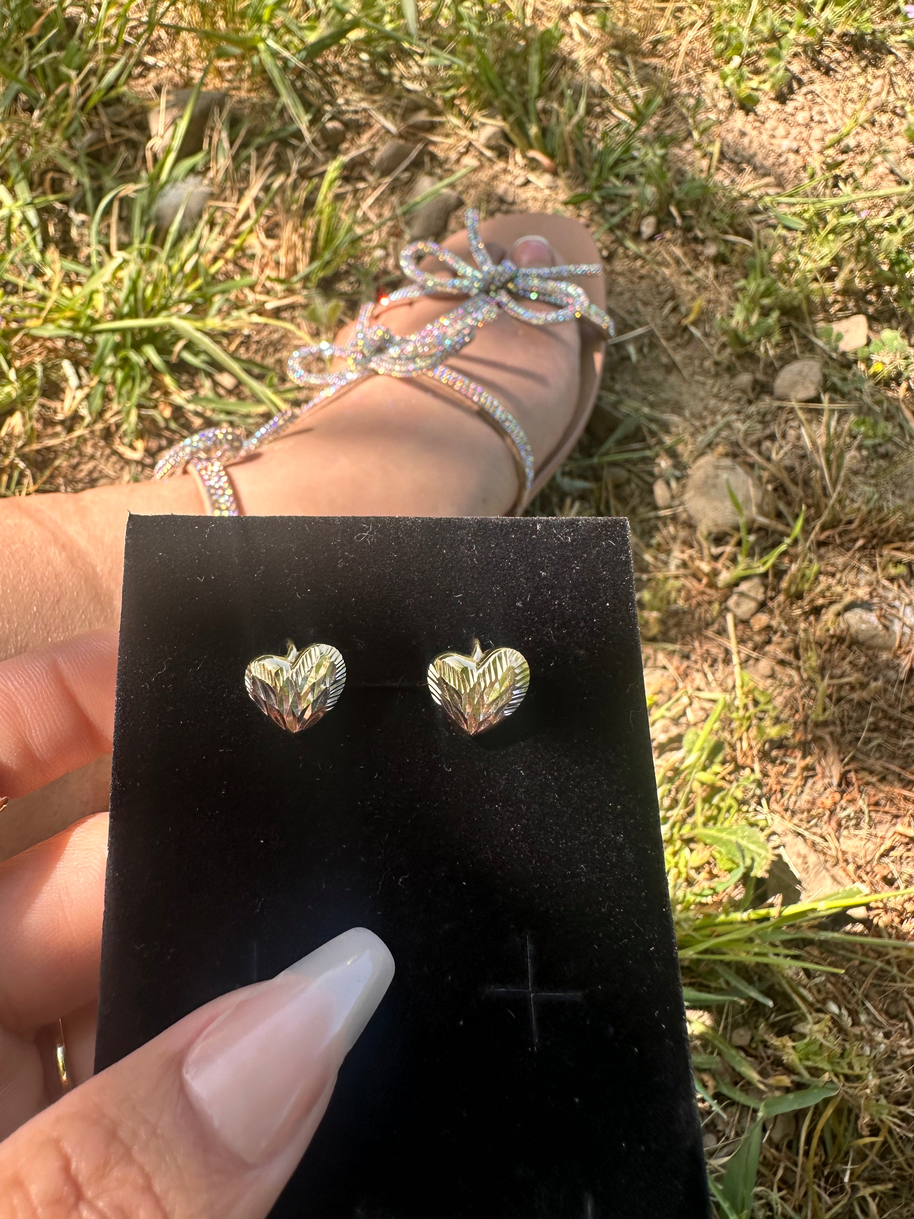 Tri Gold Heart Earrings