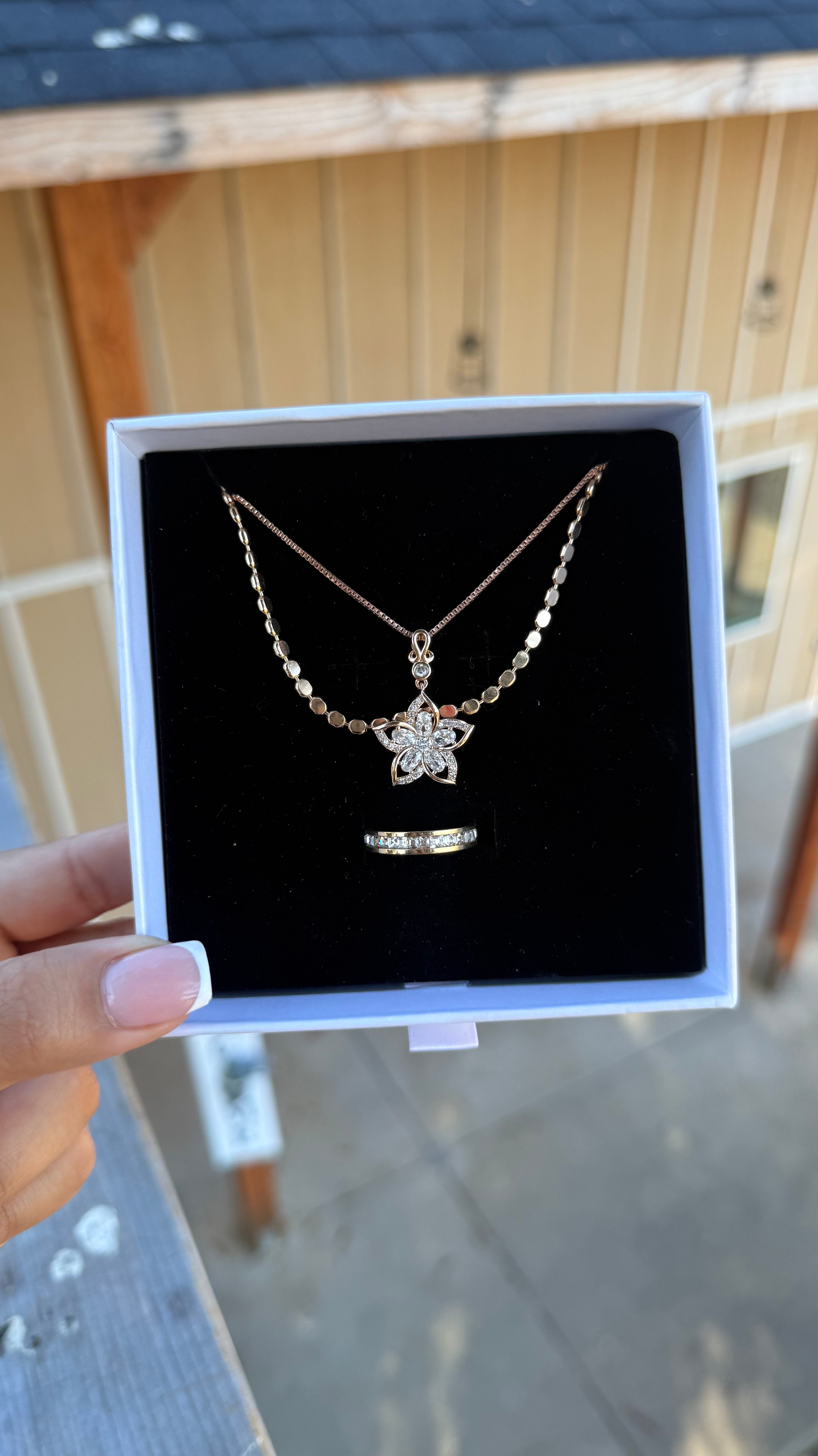 Rose Gold Lotus Necklace Set