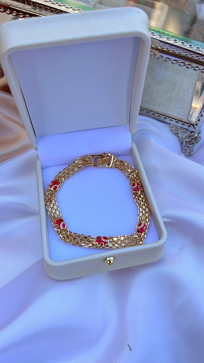 Gold Filled: Lucky Red Elephant Bracelet