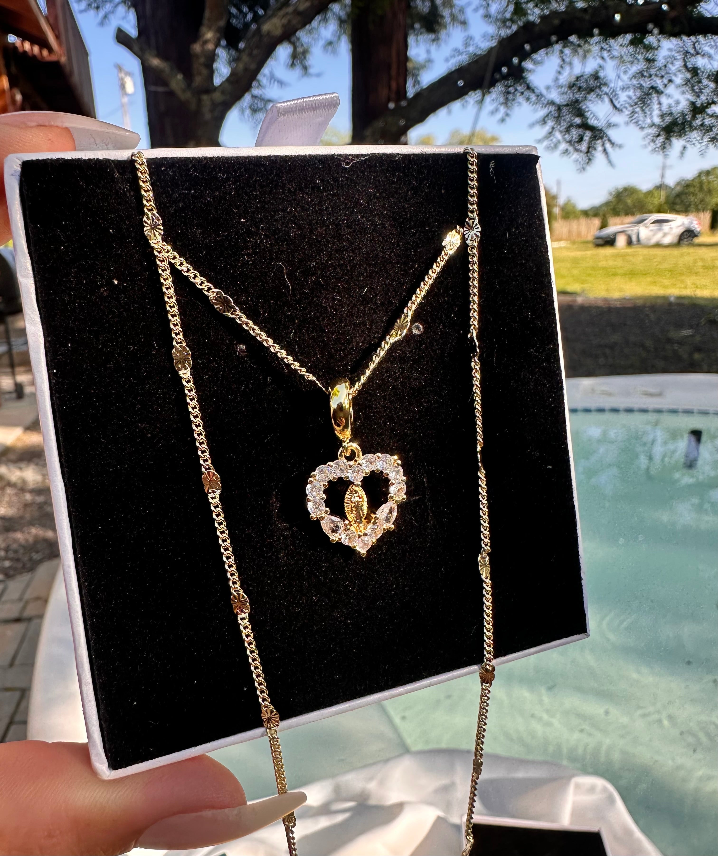 Mini Virgin Mary Heart Necklace