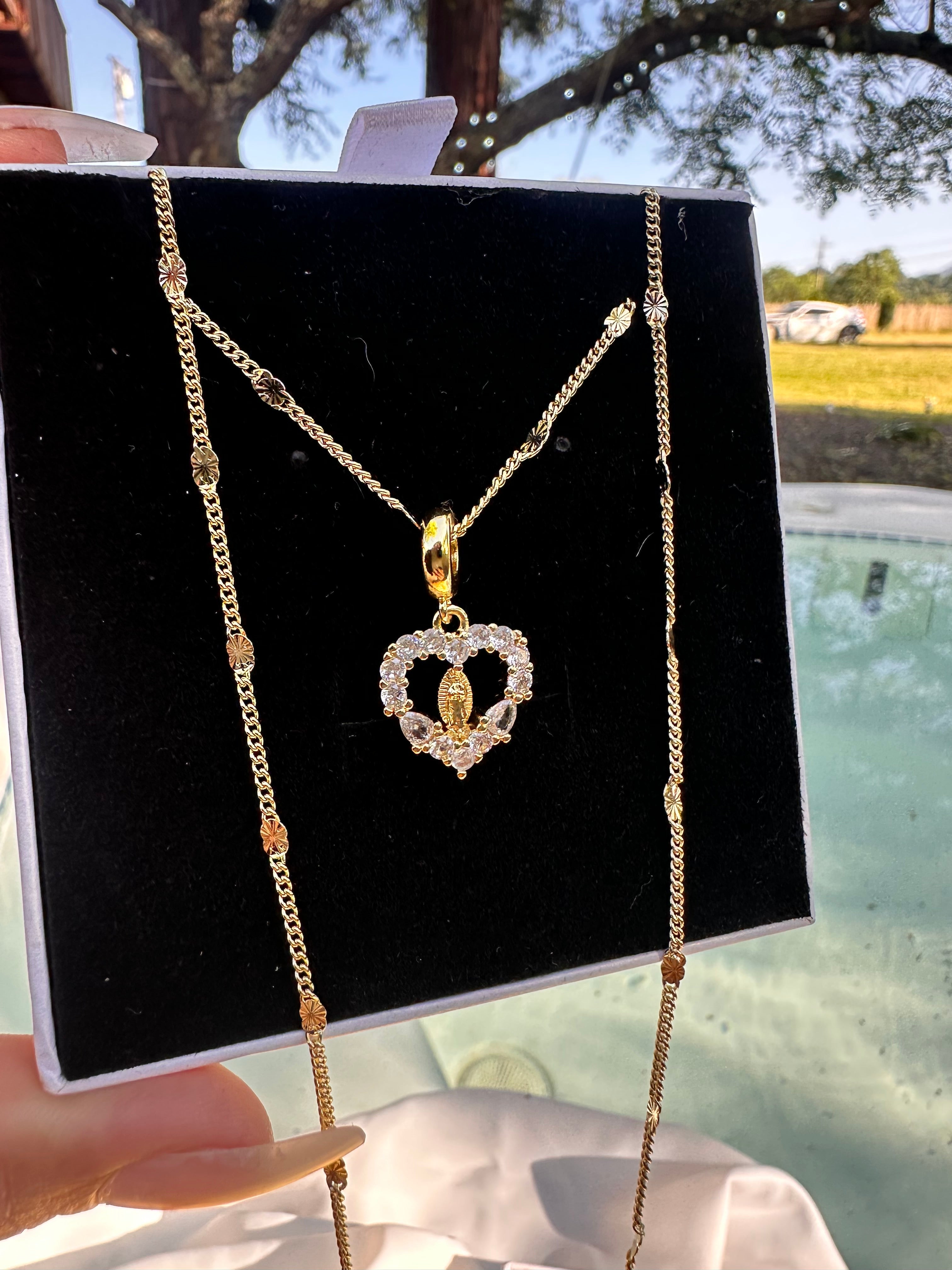 Mini Virgin Mary Heart Necklace