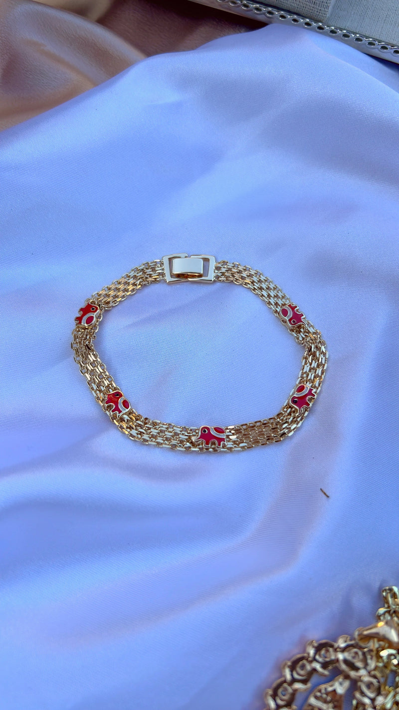 Gold Filled: Lucky Red Elephant Bracelet