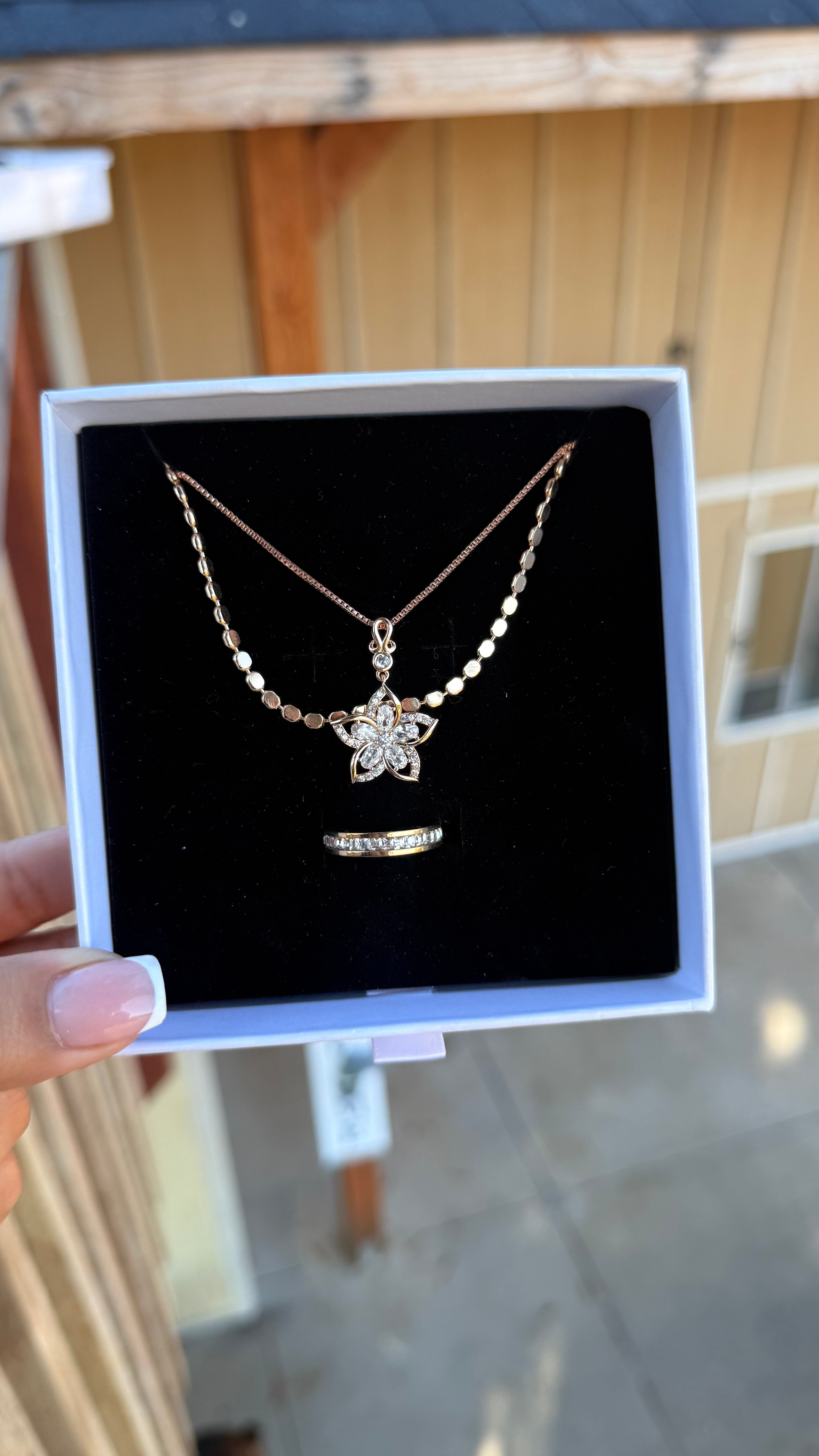 Rose Gold Lotus Necklace Set