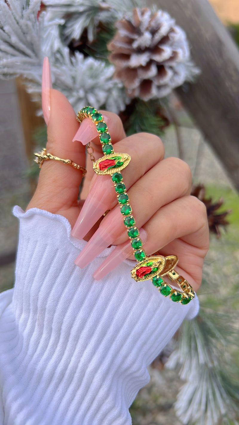 Green Virgen de Guadalupe Tennis Bracelet