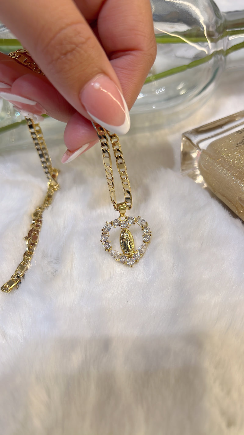 Diamond Virgin Mary Heart Necklace