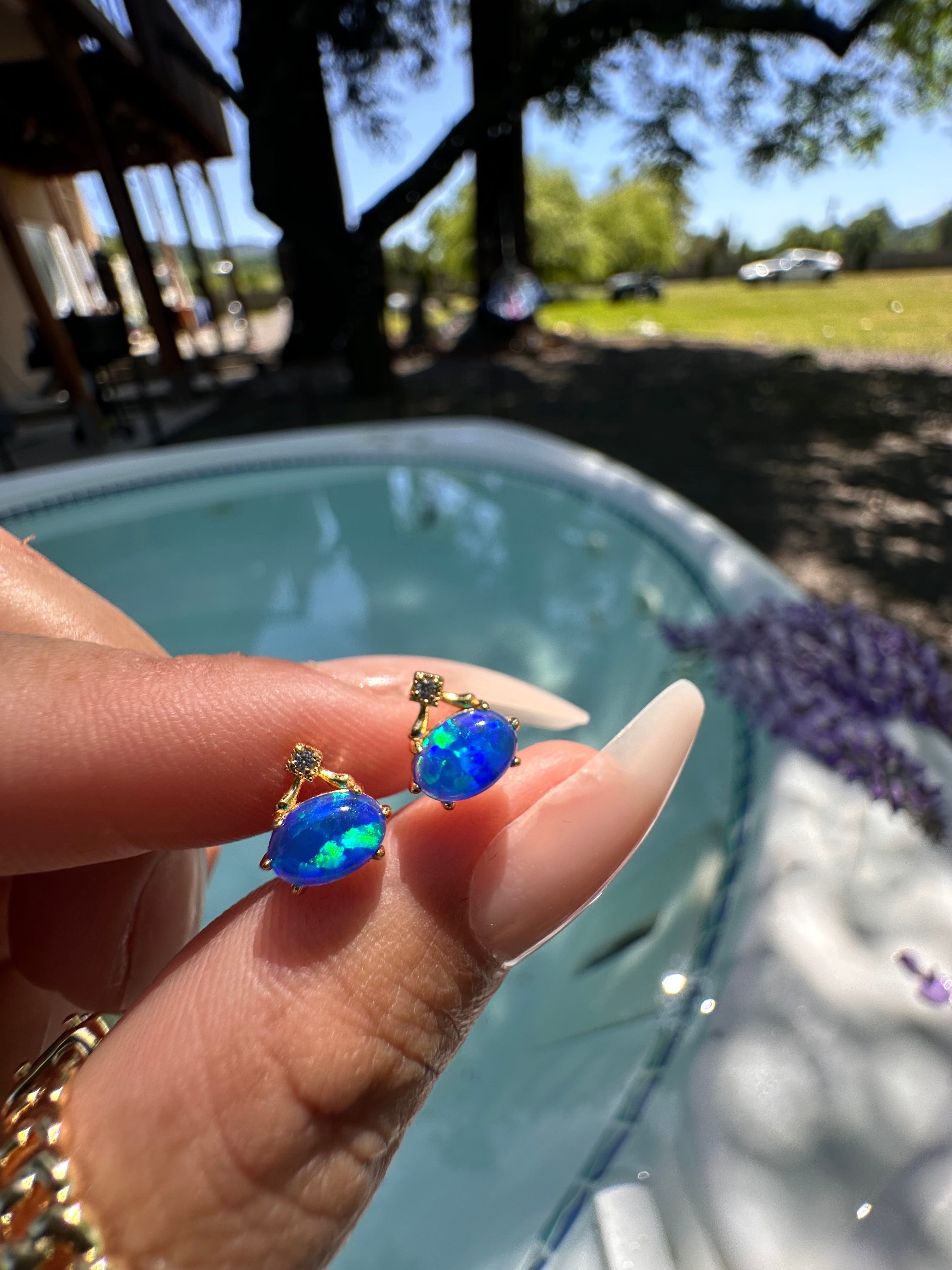 Blue Opal Stud Earrings