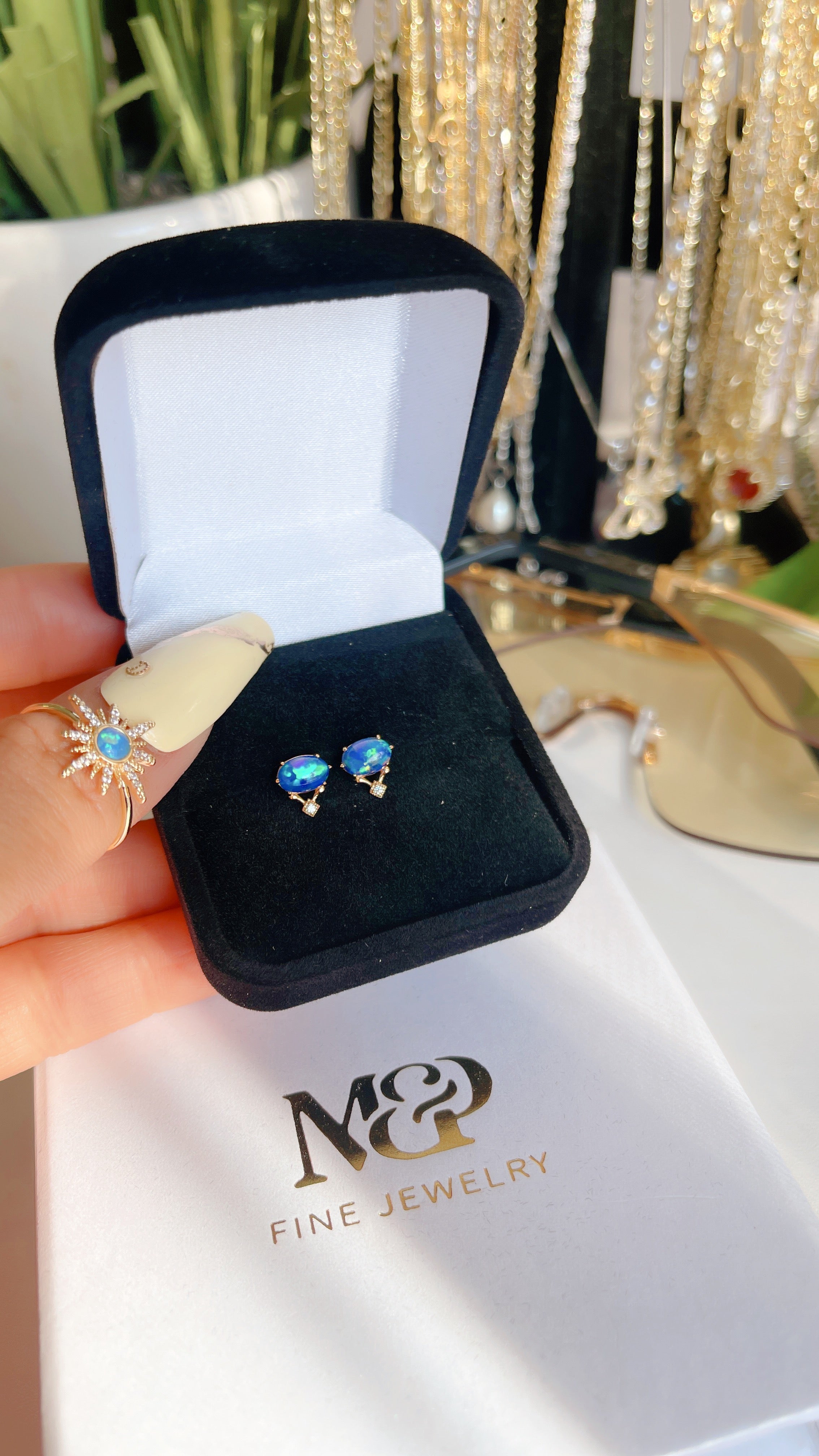 Blue Opal Stud Earrings