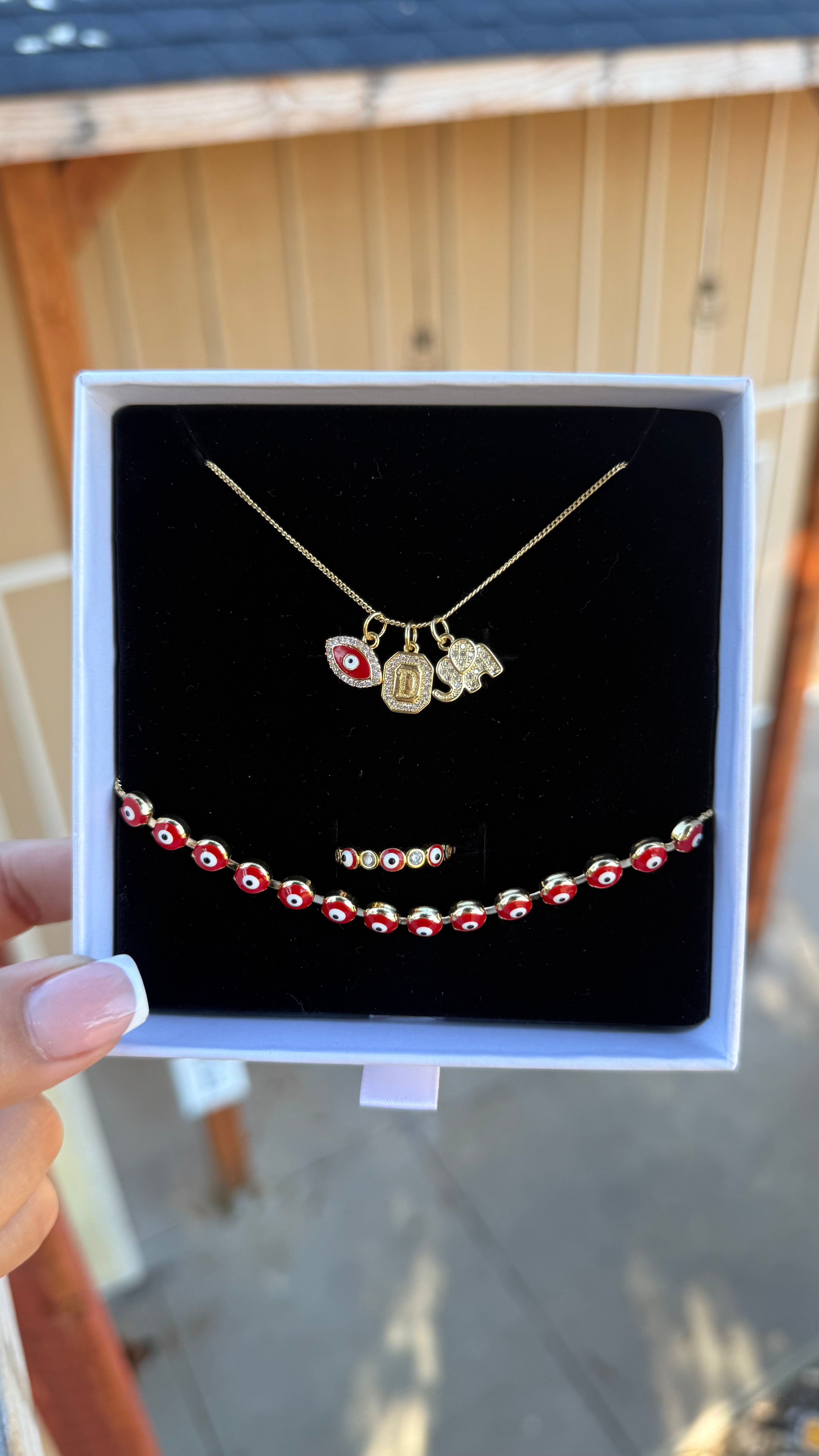 Personalised Red Protection Necklace, Ring & Bracelet Set