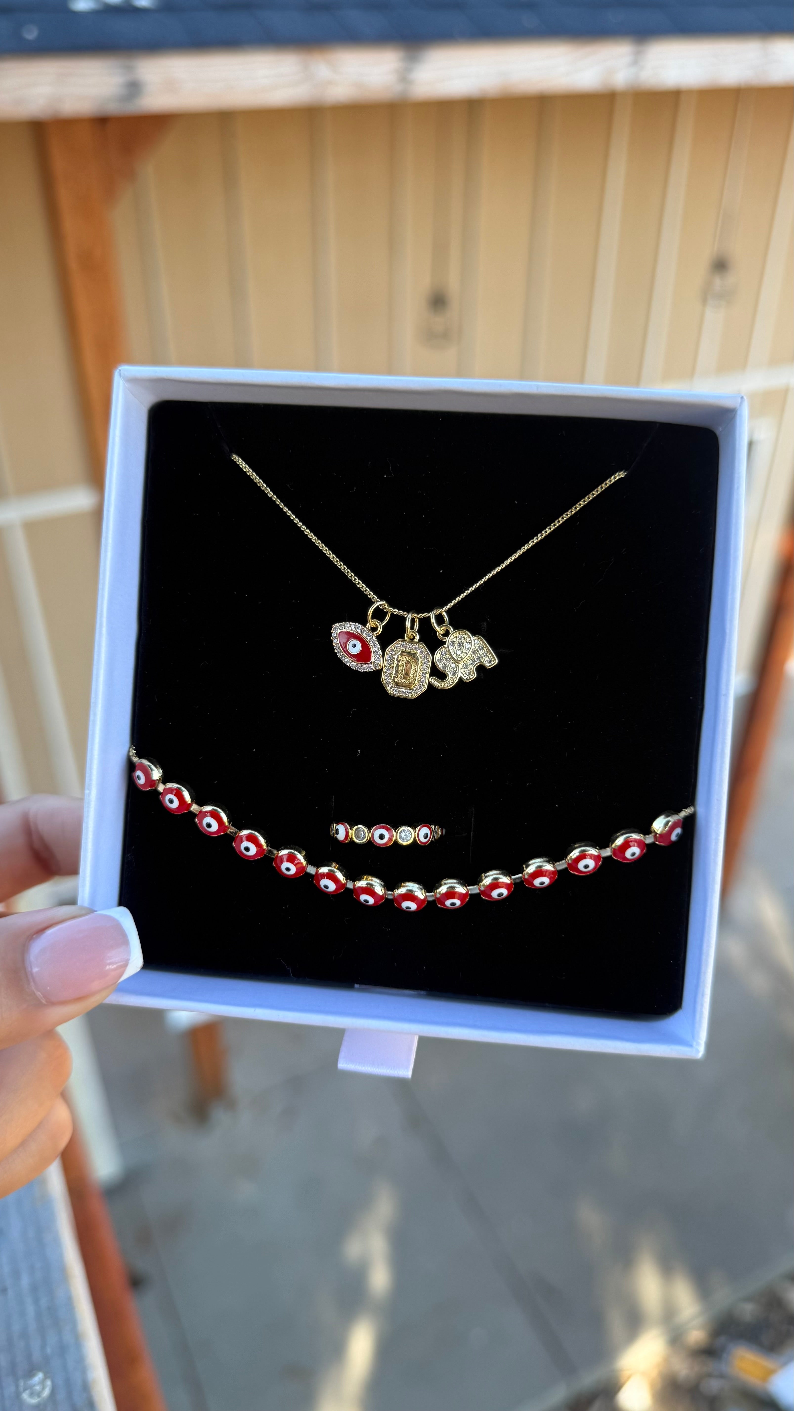 Personalised Red Protection Necklace, Ring & Bracelet Set