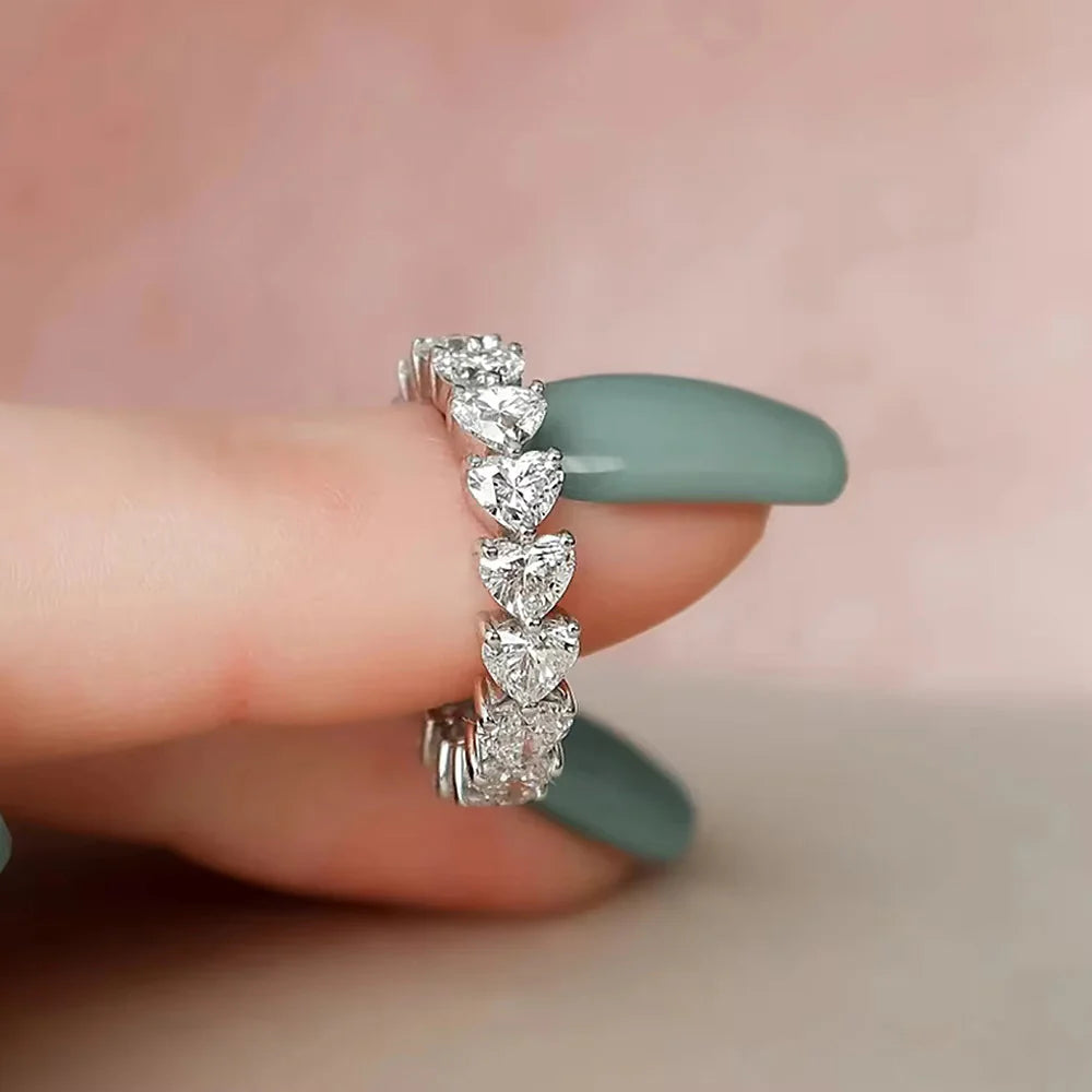 Eternity Heart Band Ring - Sterling Silver