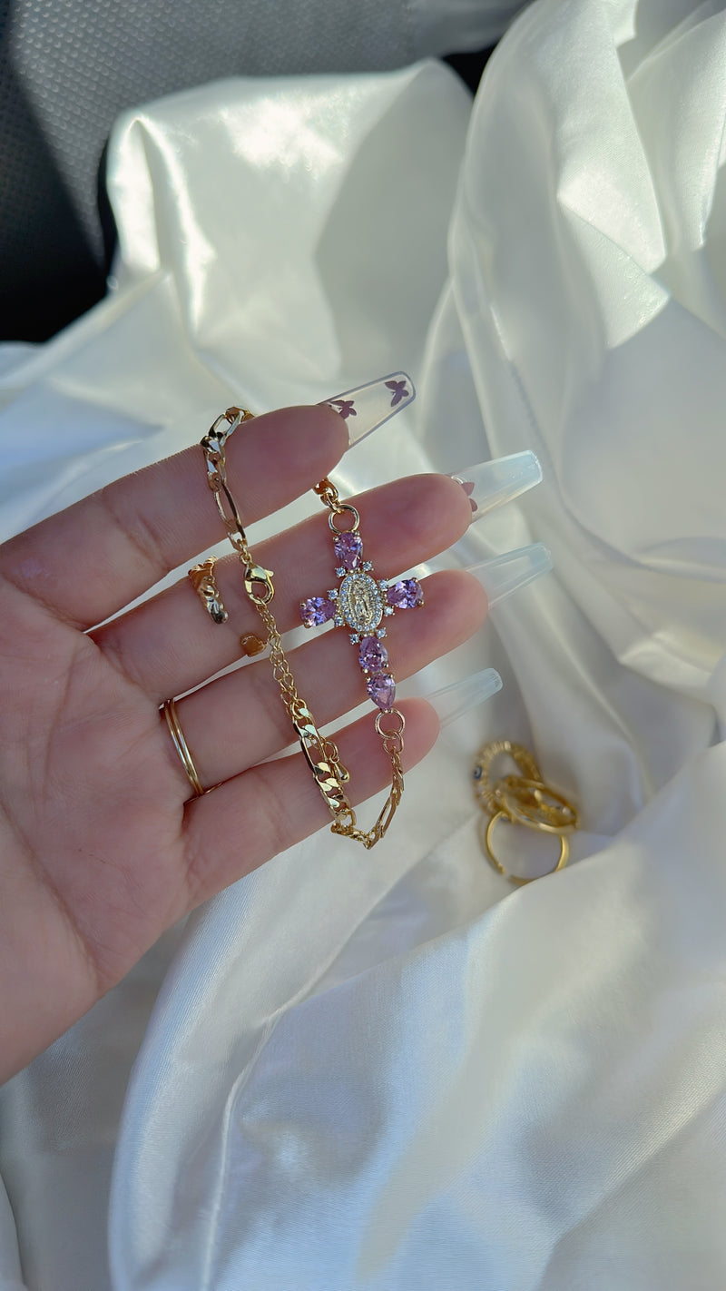 Blush Virgin Mary Cross Bracelet