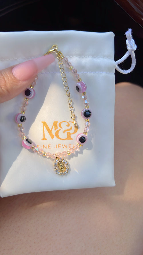 Dainty Pink VM Evil Eye Bracelet