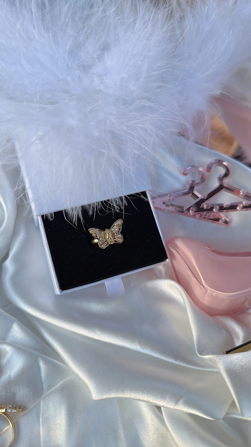 White Virgin Mary Butterfly Ring