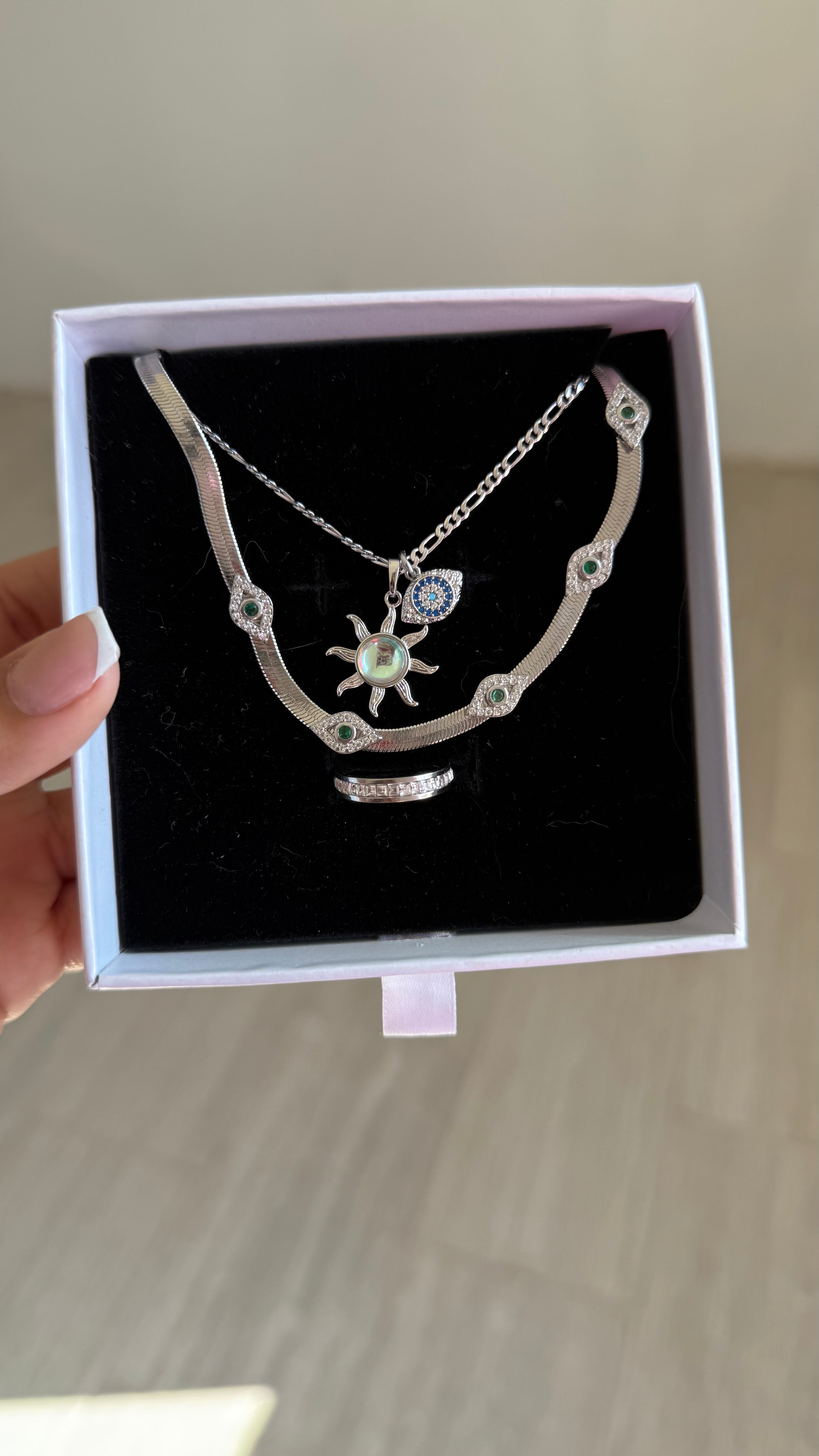 Silver Protection Necklace Set + Eternity Band