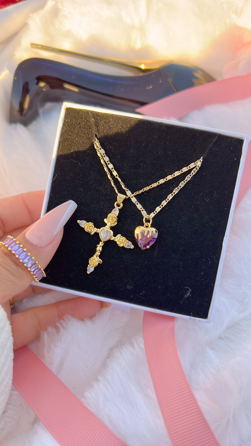 Lavender Cross Necklace Set