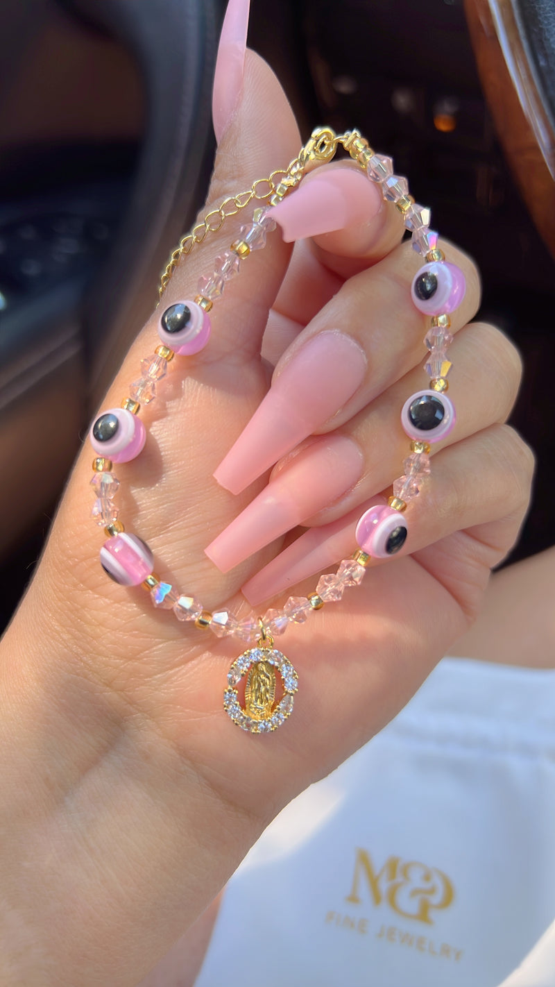 Dainty Pink VM Evil Eye Bracelet