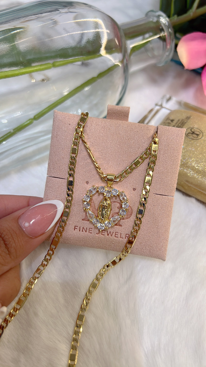 Diamond Virgin Mary Heart Necklace