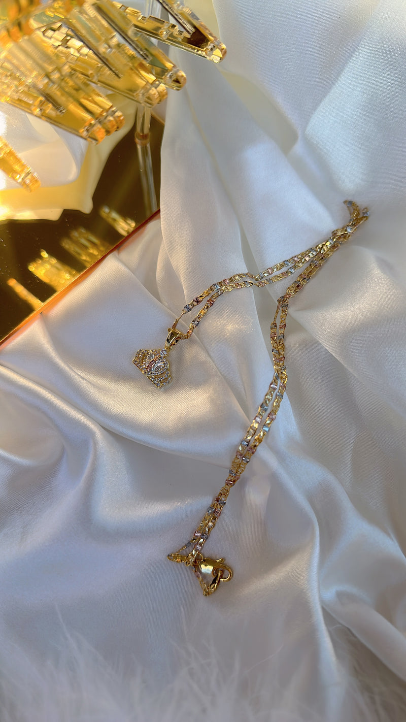 Tri-Gold Tiara Virgin Mary Necklace