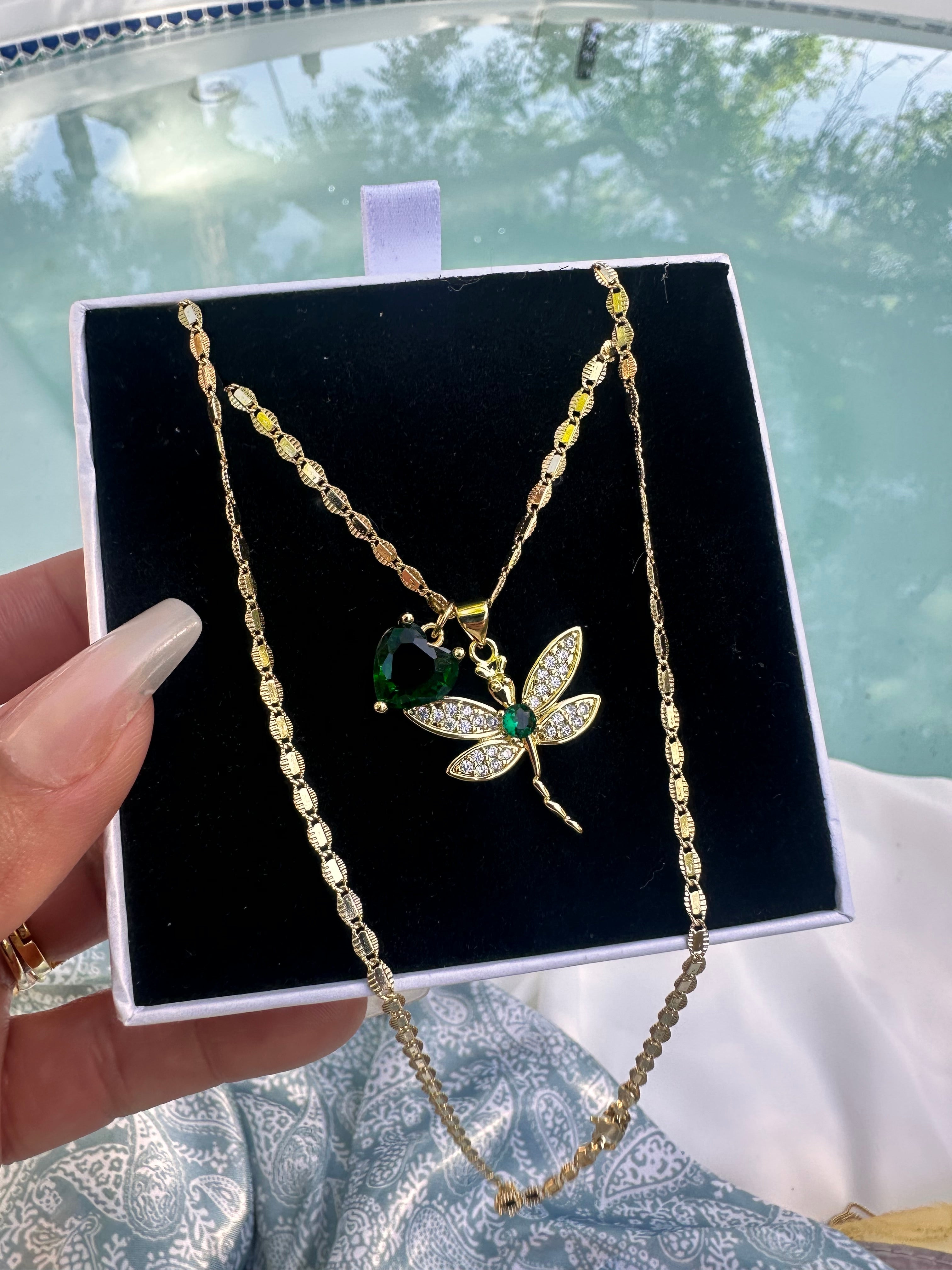 Emerald Dragon Fly Necklace