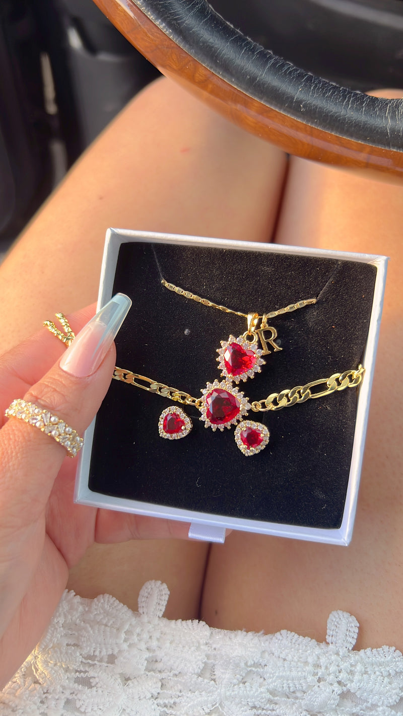 Elevated Red Heart Necklace Set
