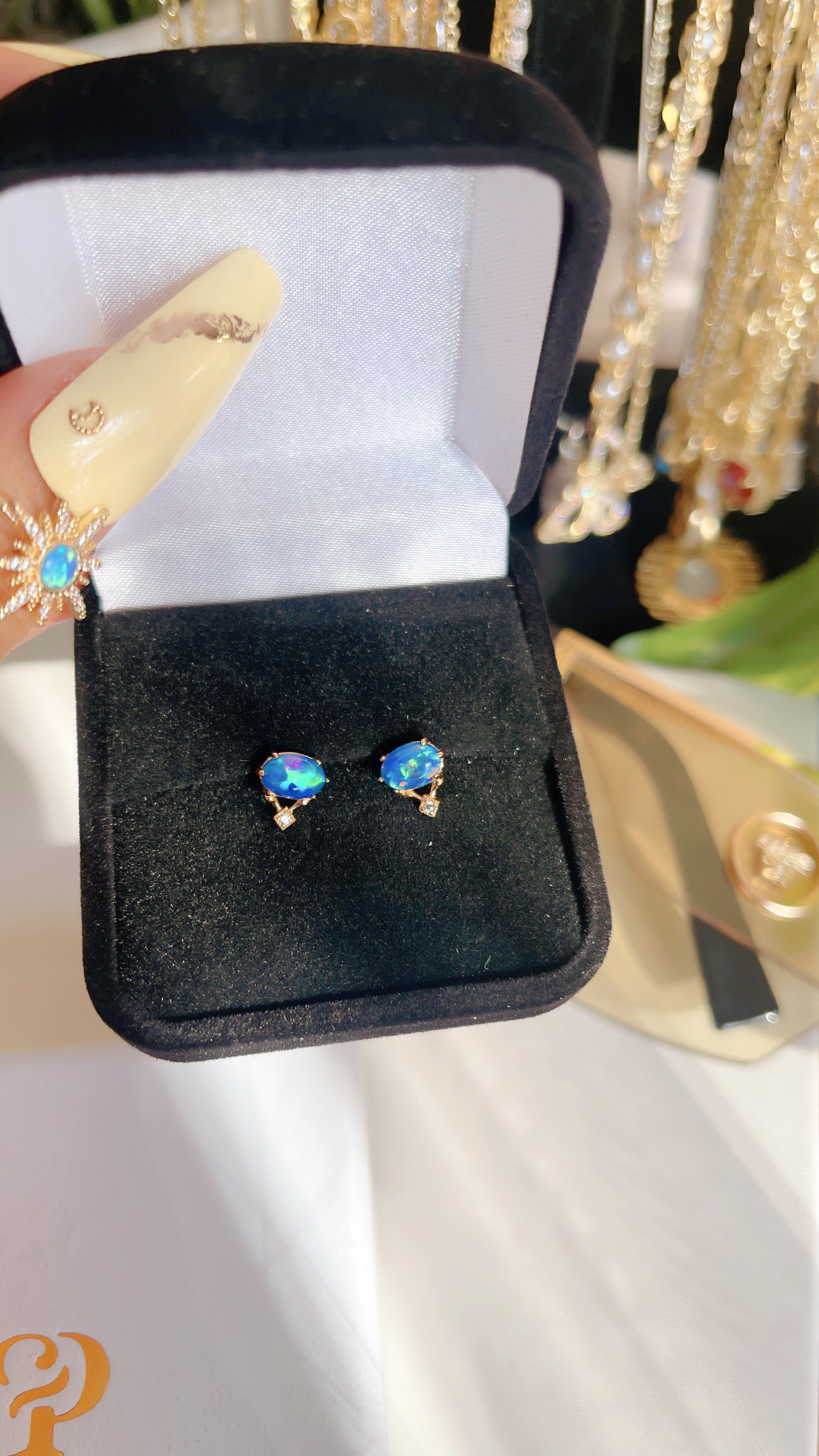 Blue Opal Stud Earrings