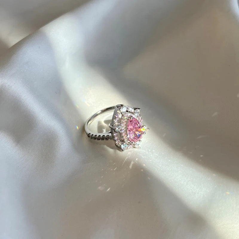 5A Silver Pink Tear Drop Ring
