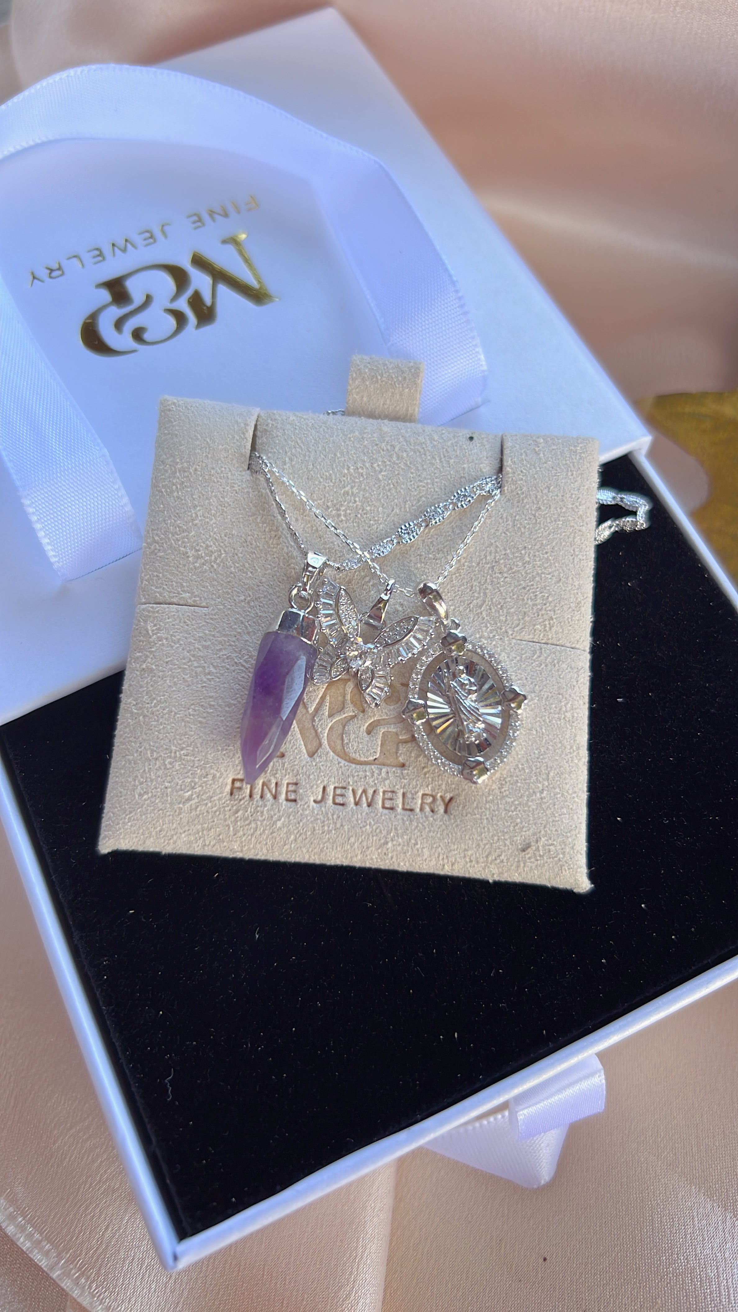 Silver Amethyst Saint Jude Necklace Set