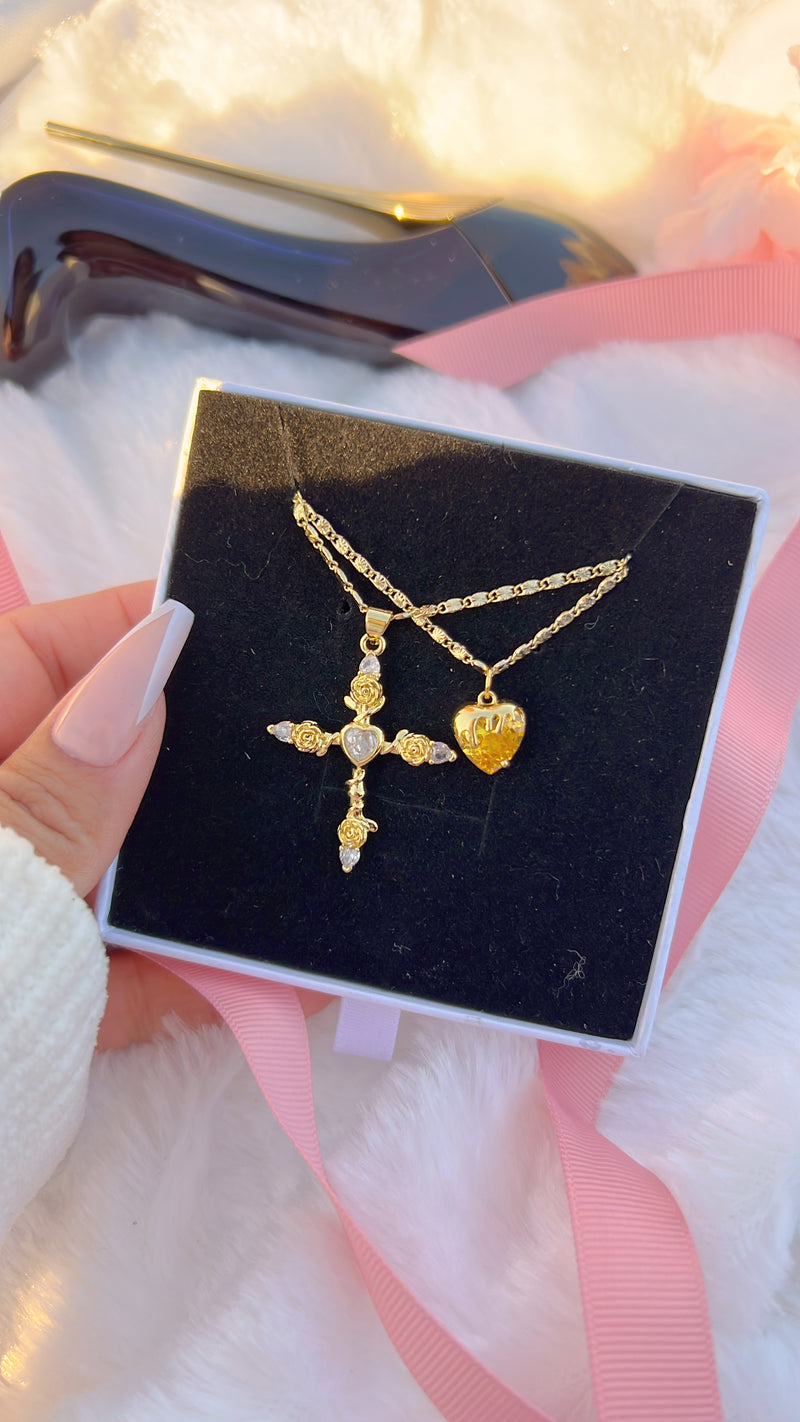 Sweet Honey Cross Necklace Set
