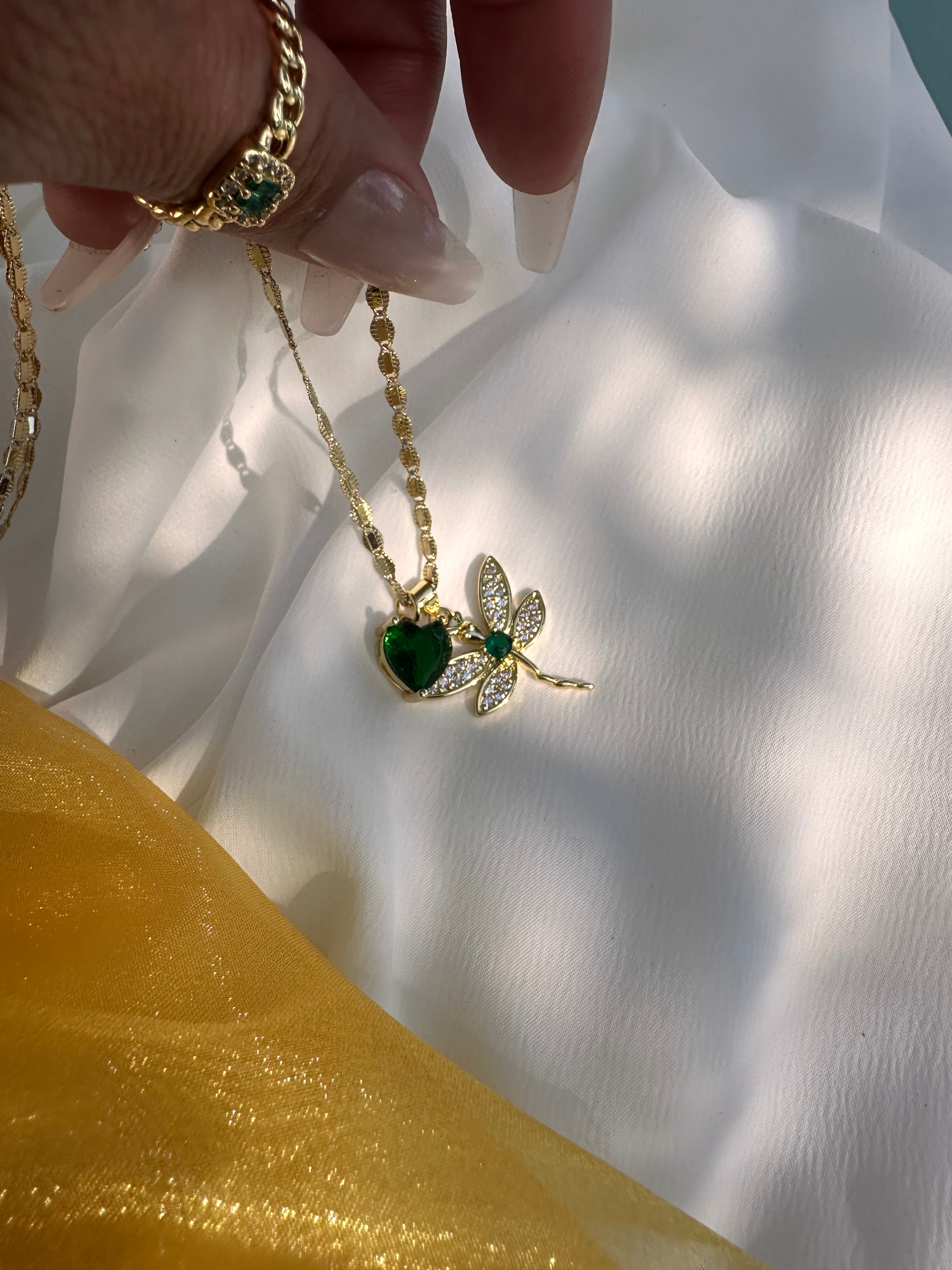 Emerald Dragon Fly Necklace