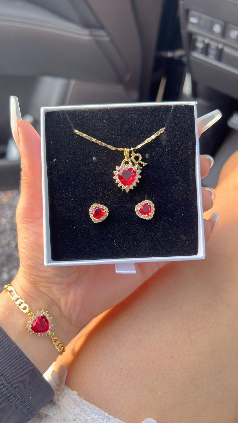 Elevated Red Heart Necklace Set