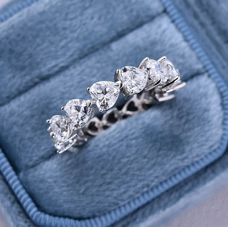 Eternity Heart Band Ring - Sterling Silver