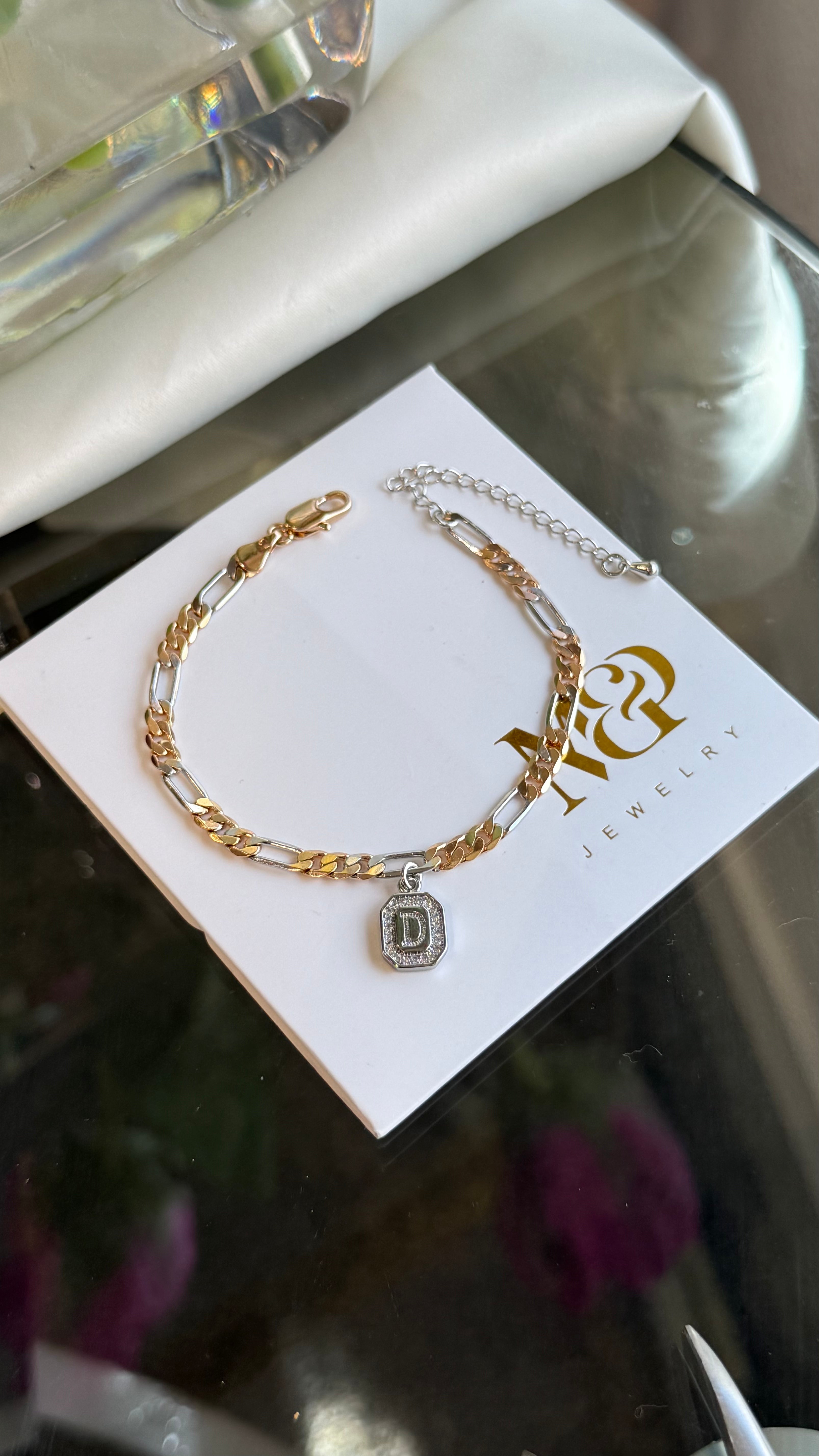 Initial Dual Tone Figaro Bracelet