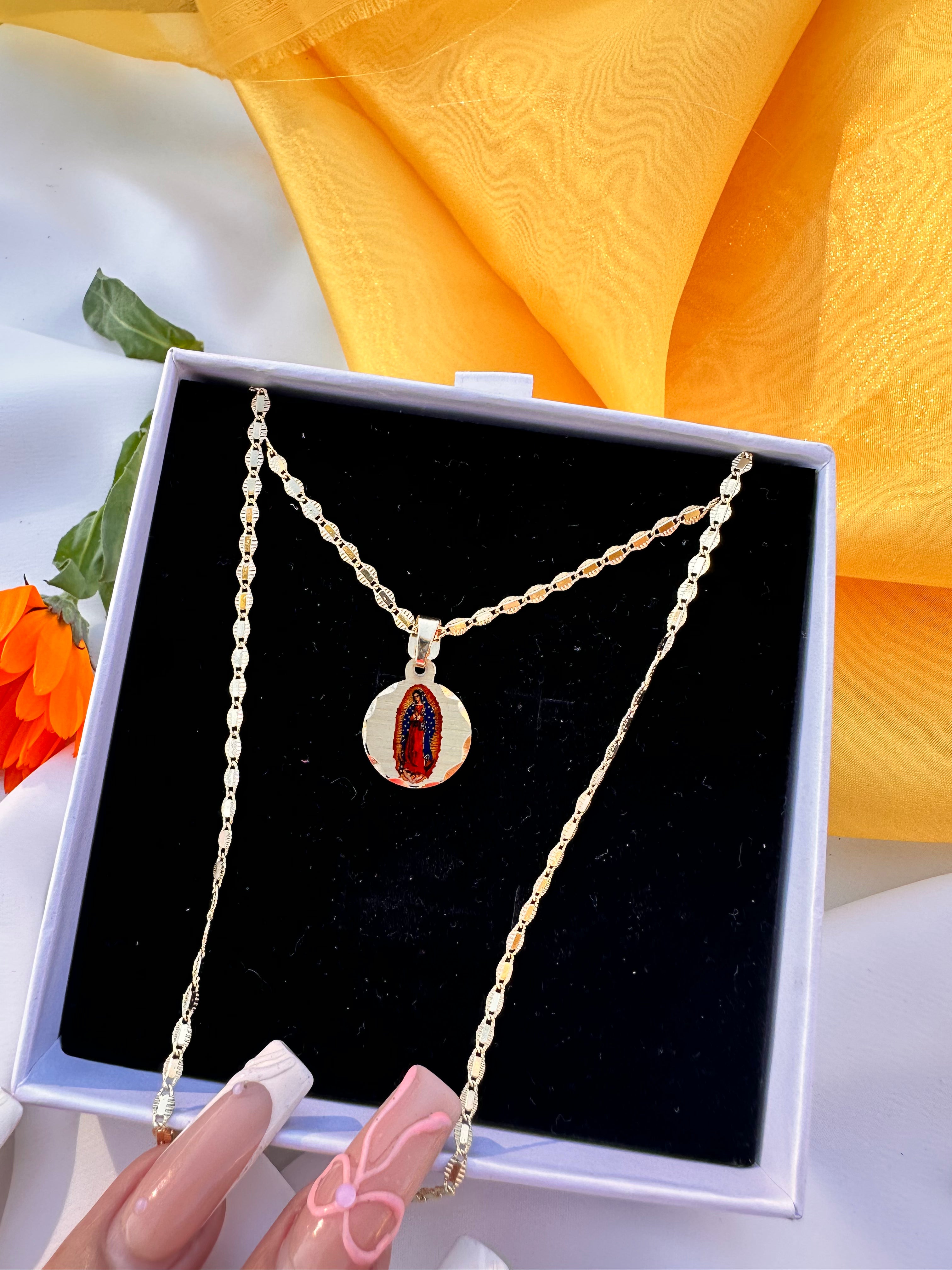 Lady of Guadalupe Initial Paved Necklace Set
