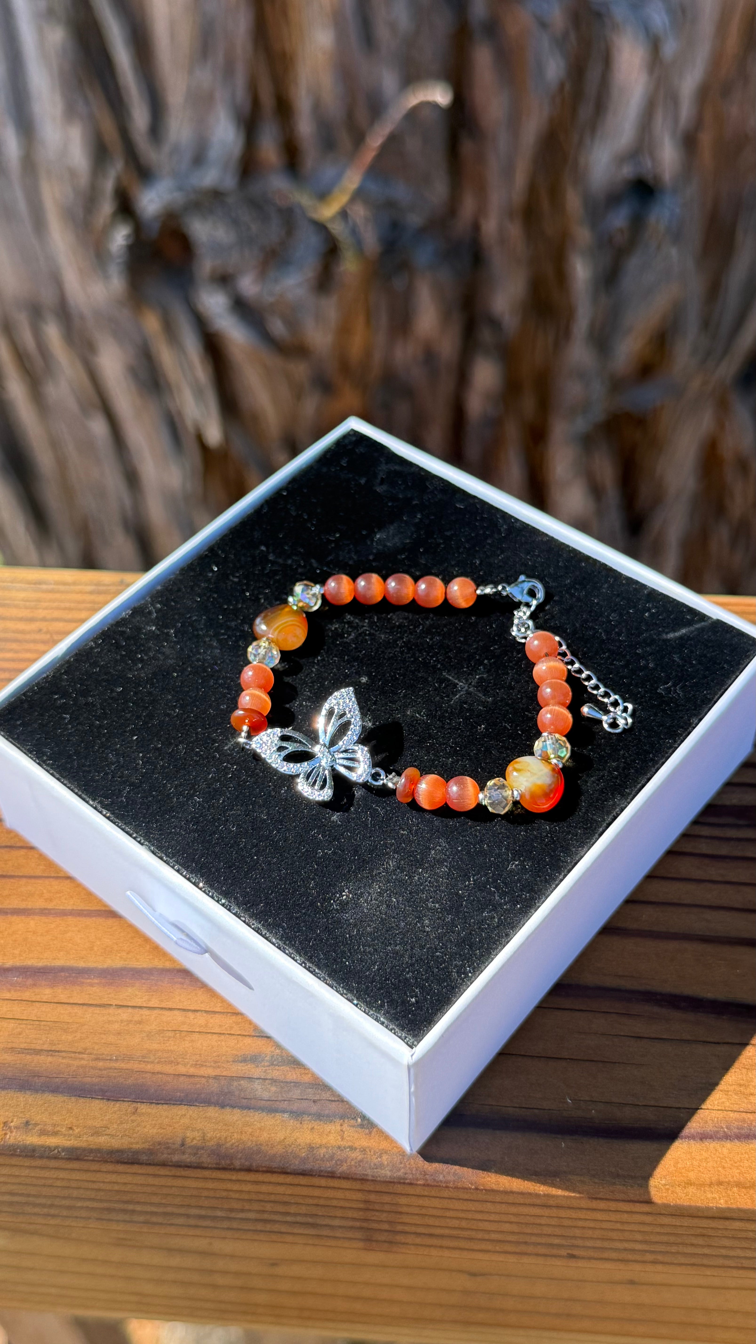 Silver Carnelian Butterfly Bracelet