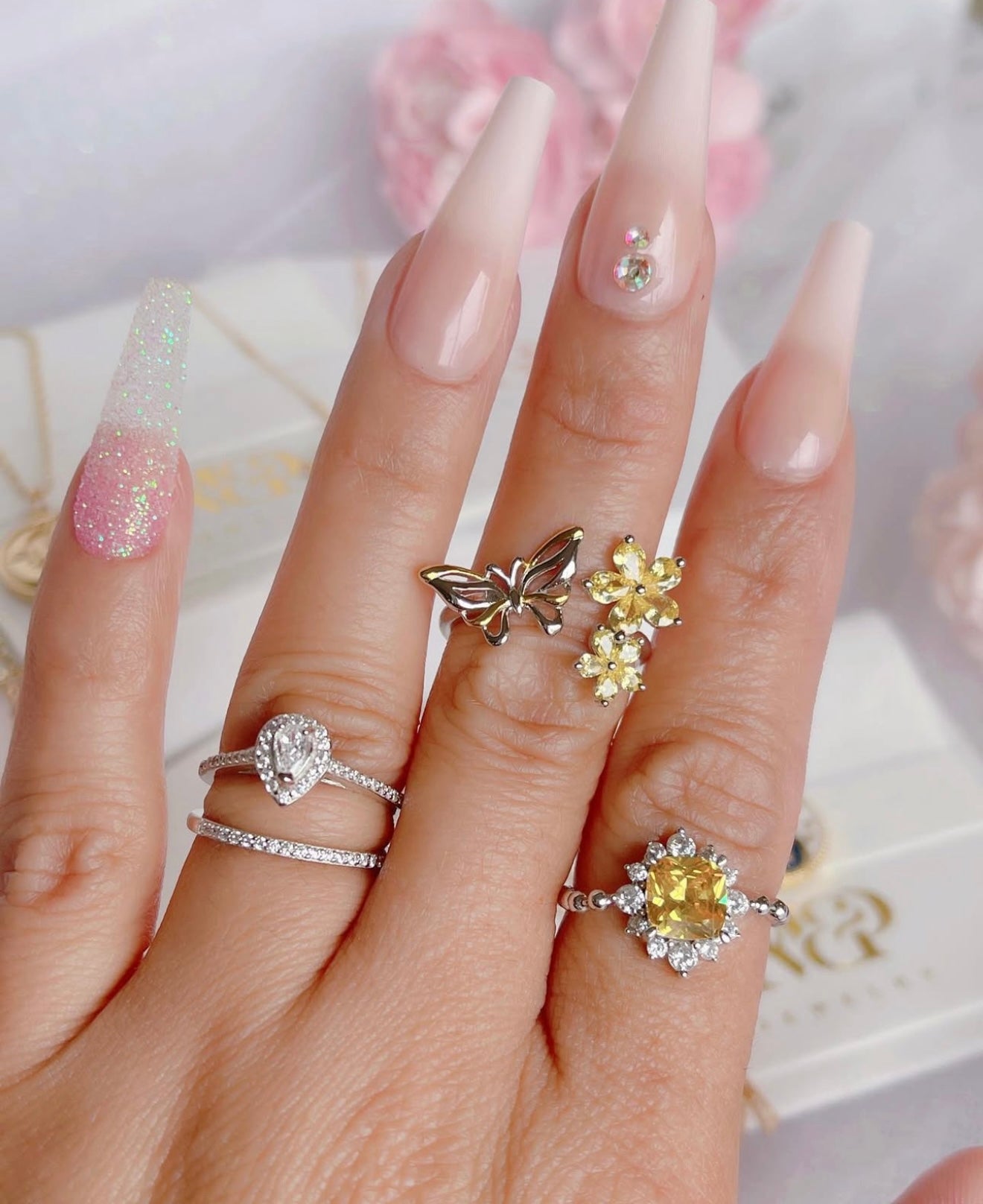 Silver Honey Butterfly Ring