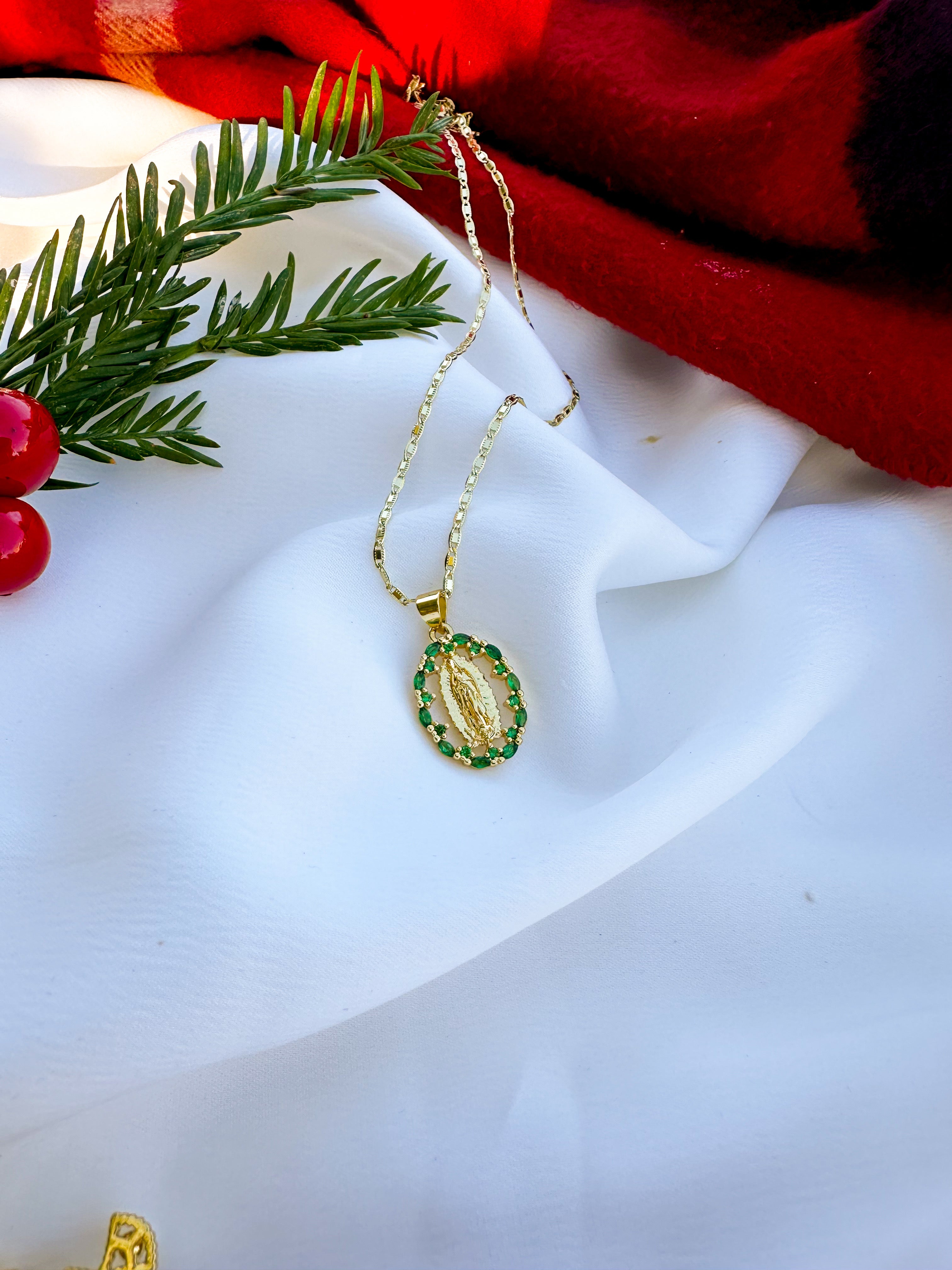 Emerald Green Virgin Mary Necklace