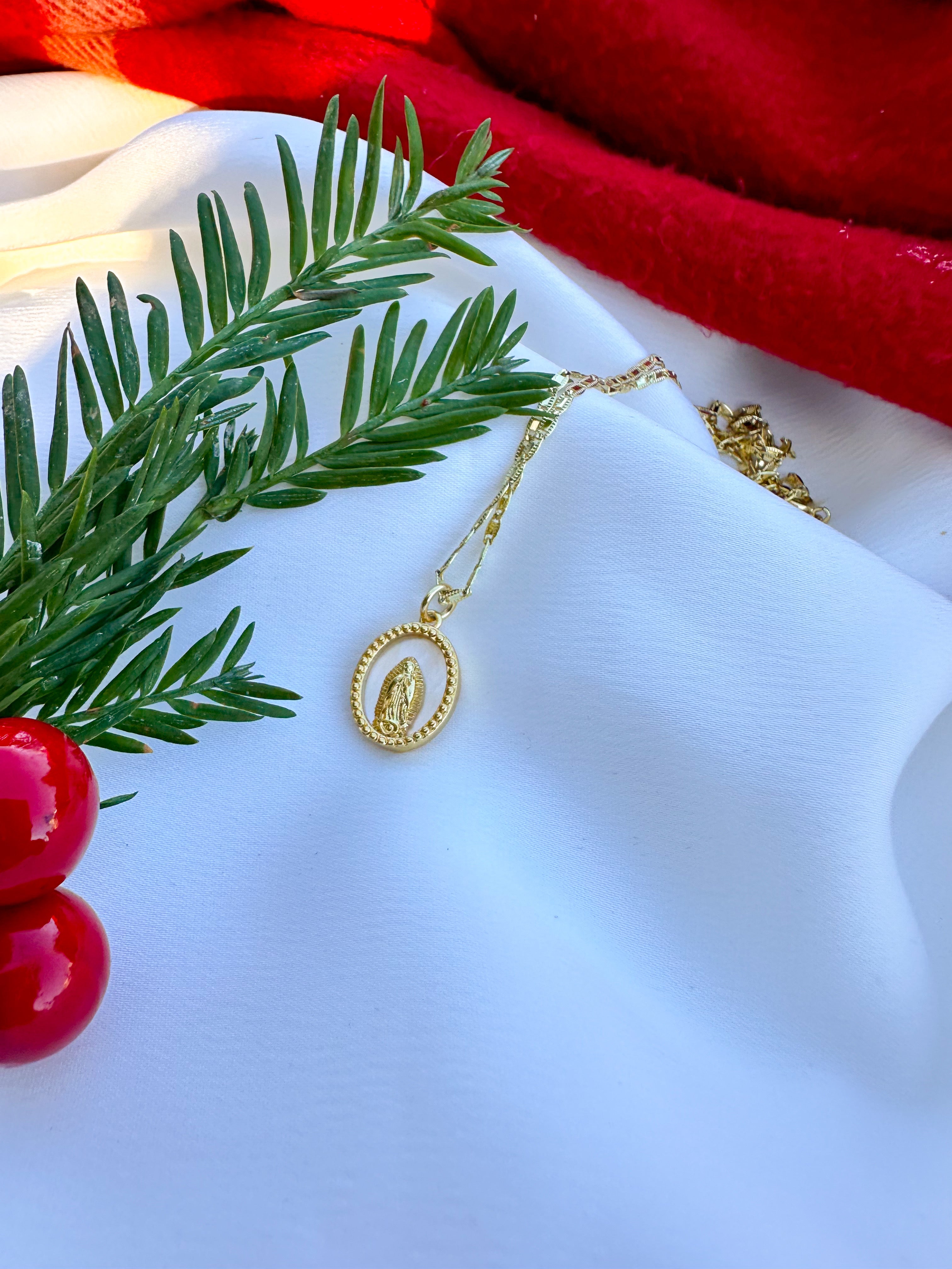 Mini Oval Virgin Mary Necklace