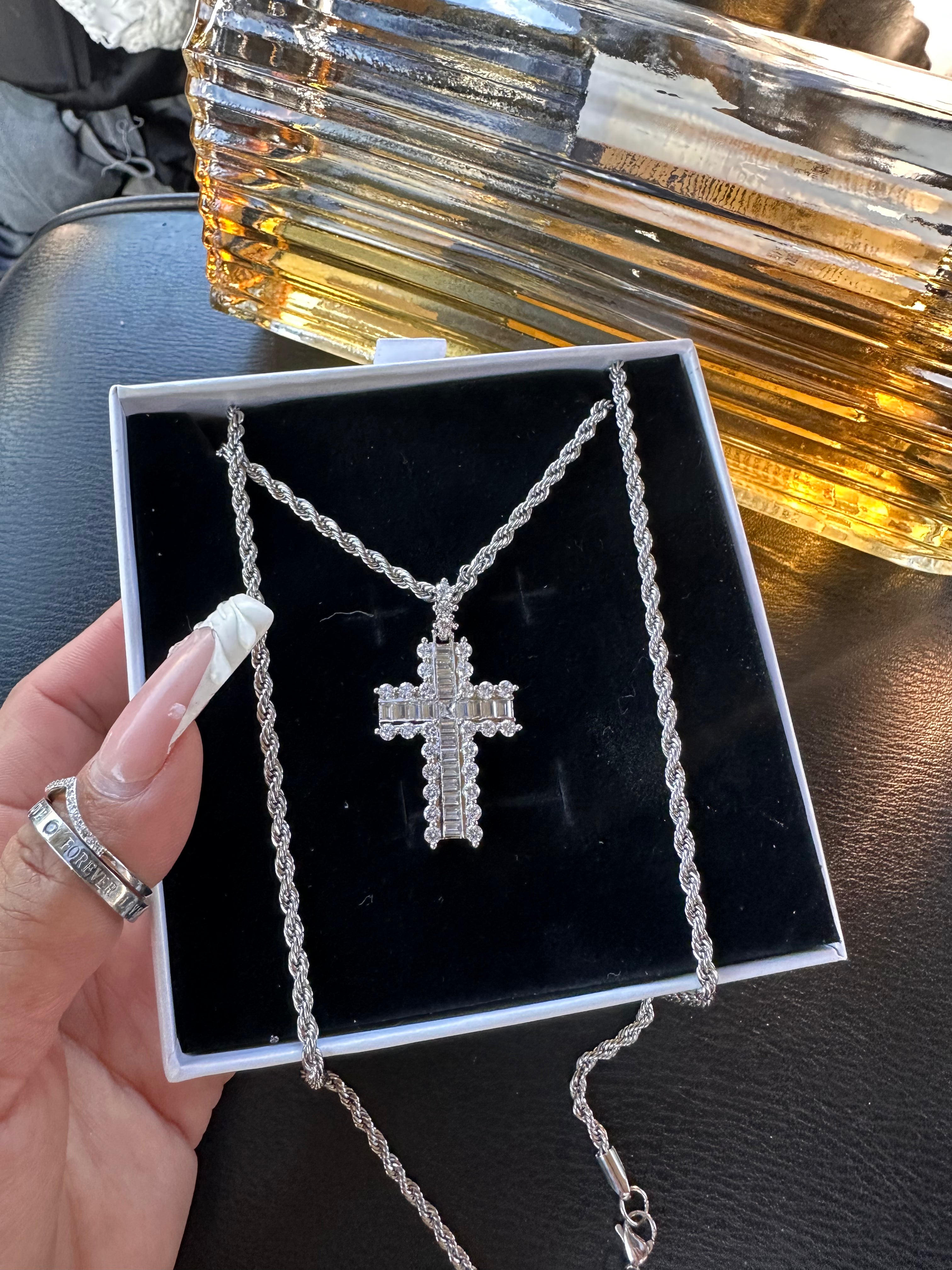 Diamond Silver Cross Necklace