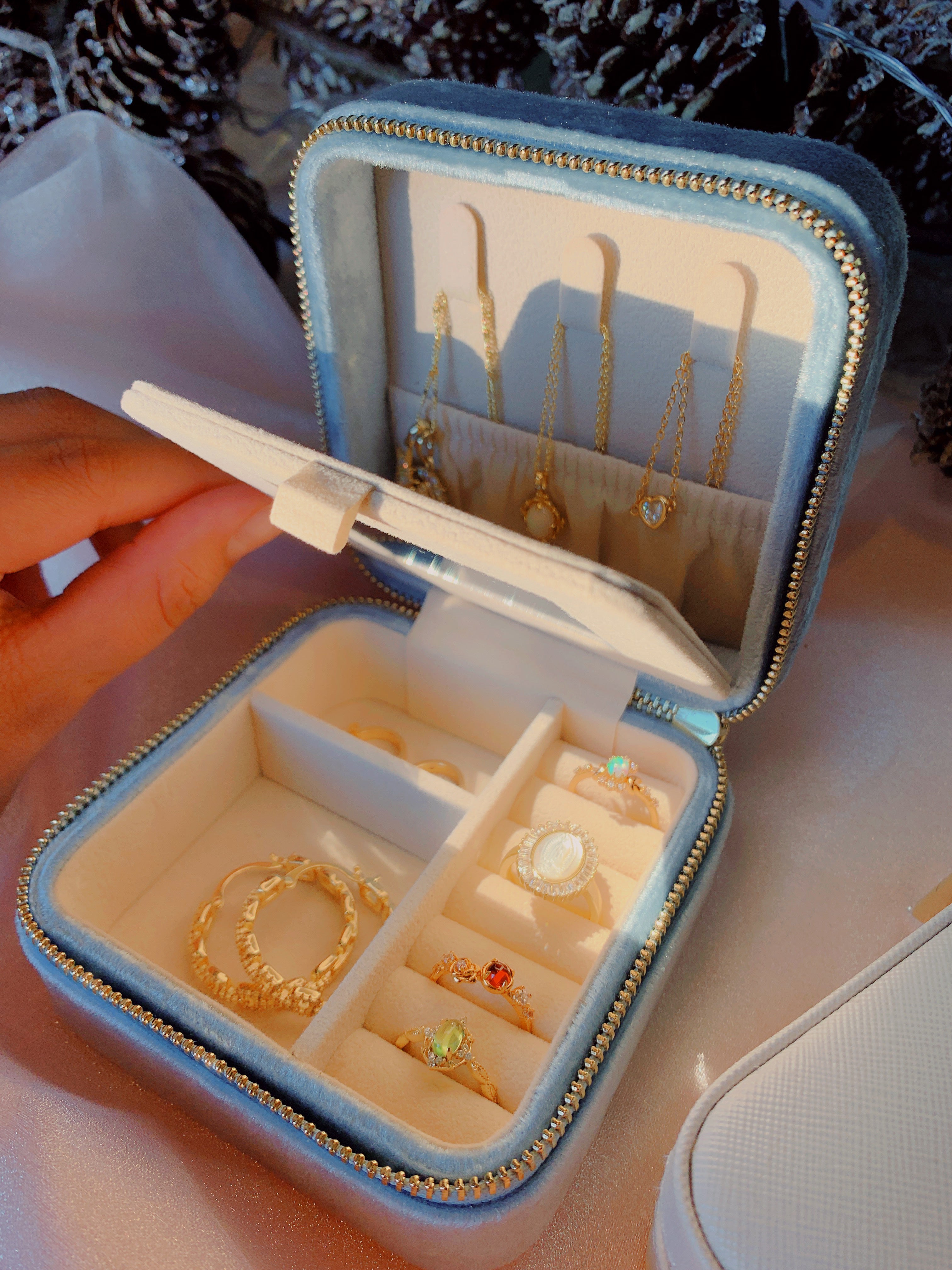 Cloud Blue Jewelry Travel Case + Mirror