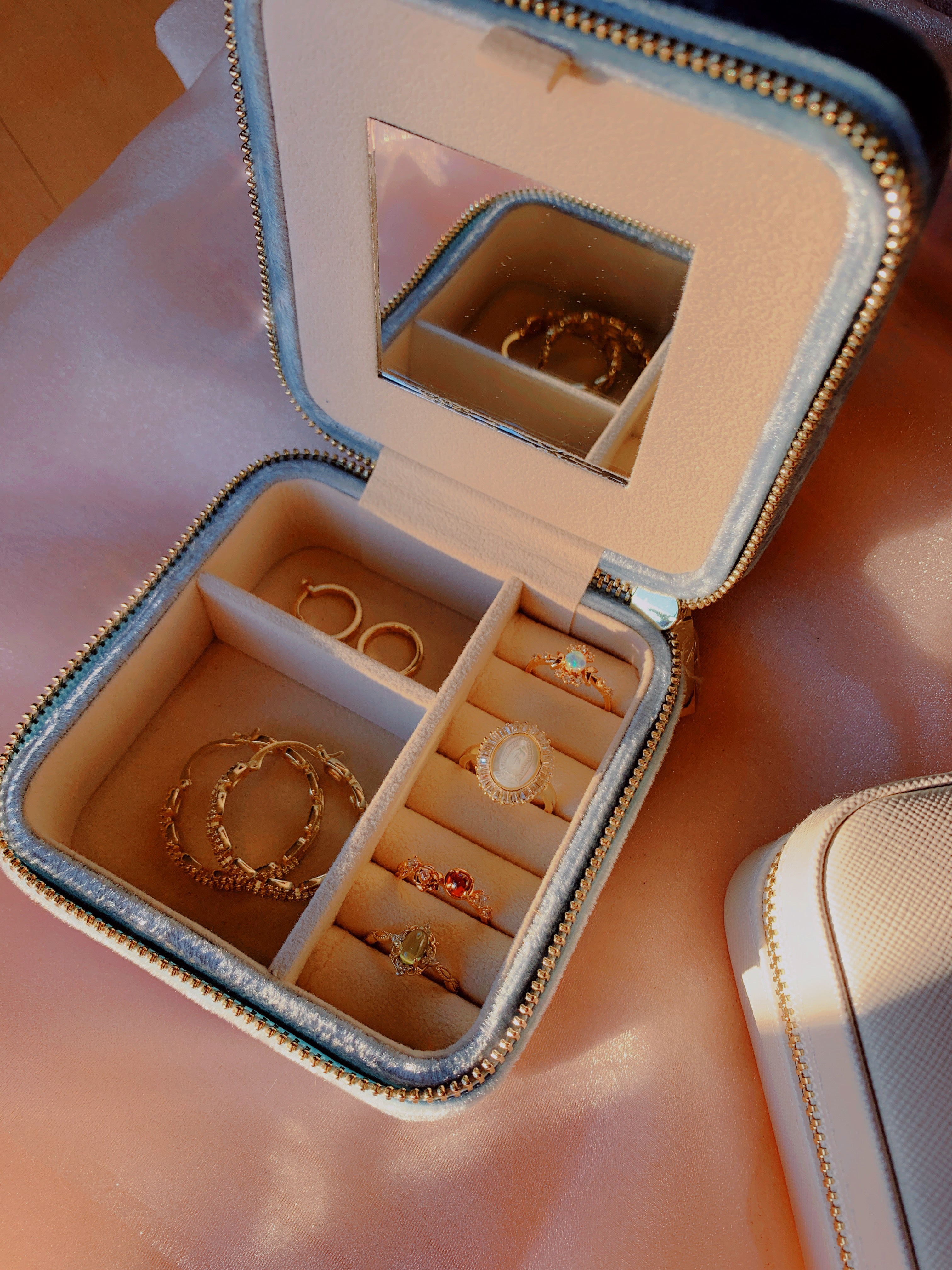 Cloud Blue Jewelry Travel Case + Mirror