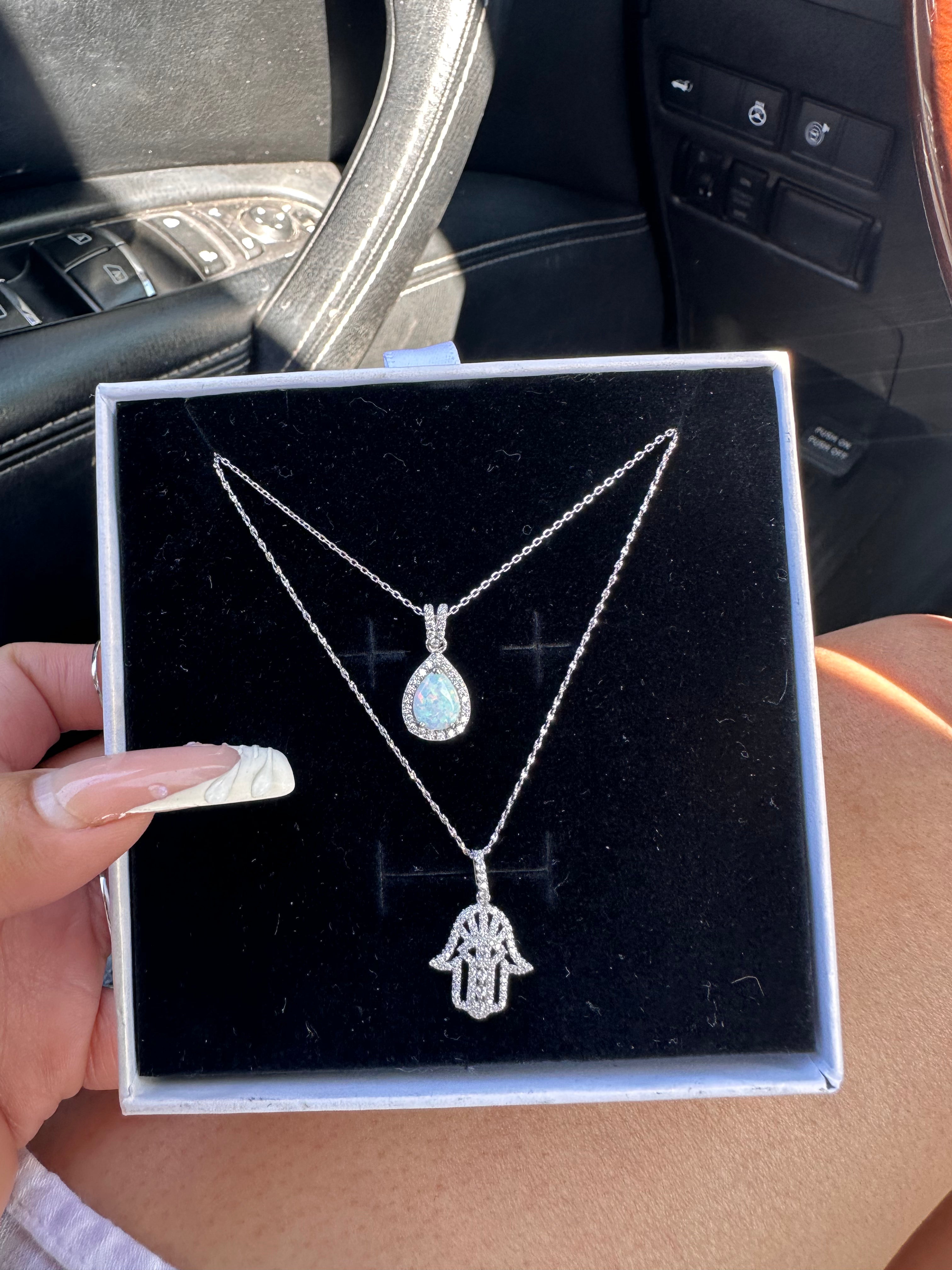 Sterling Silver: Opal Protection Necklace Set