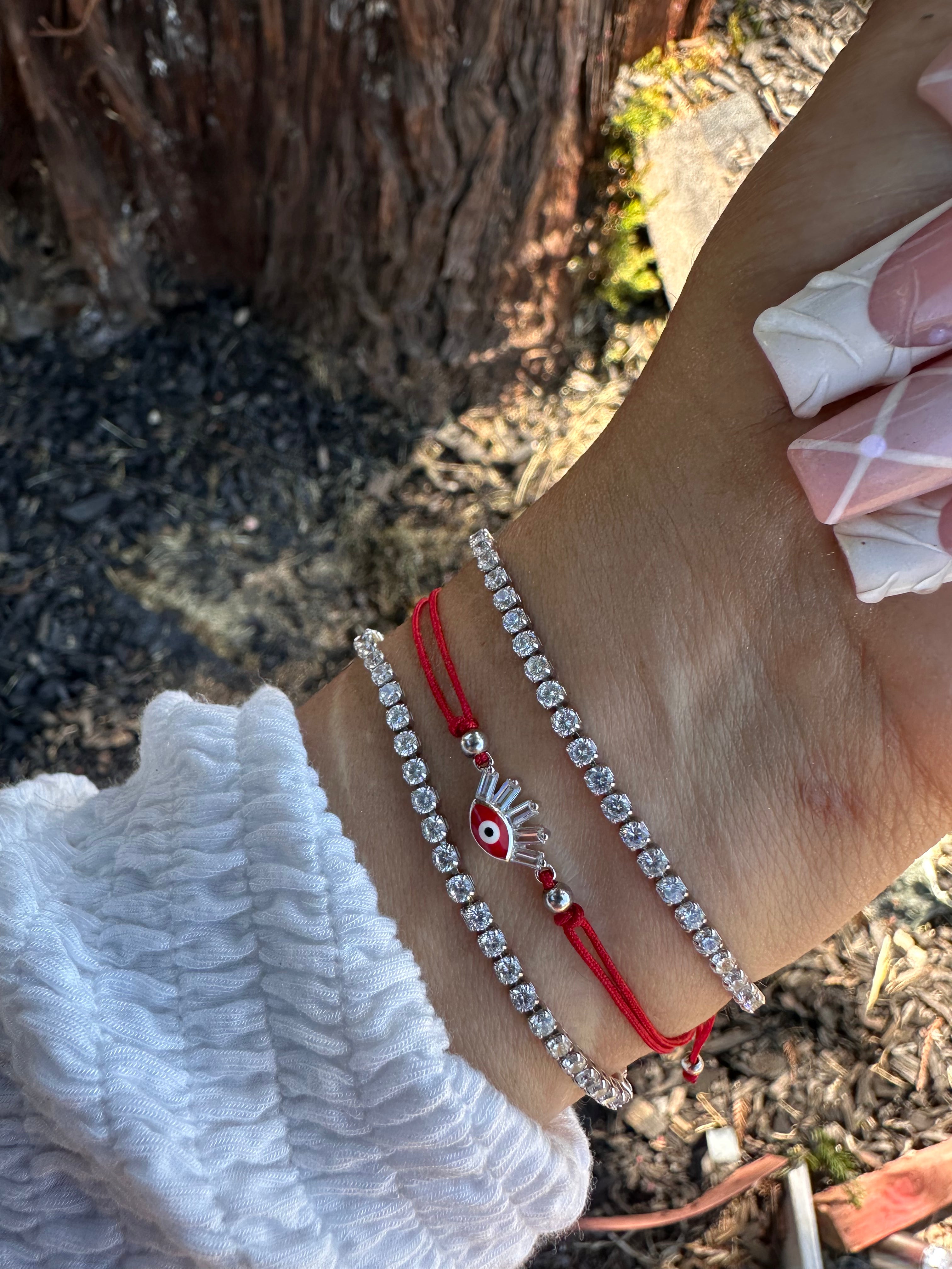 Sterling Red Evil Eye Bracelet Set