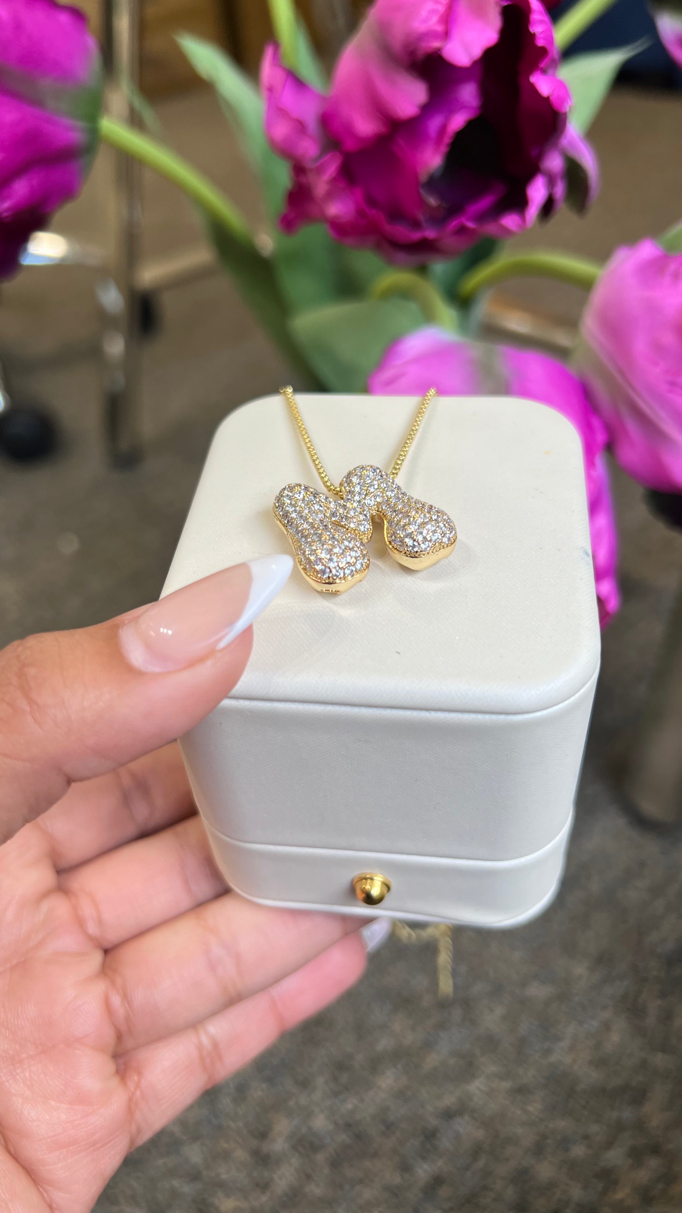 Gold "M" Paved Necklace