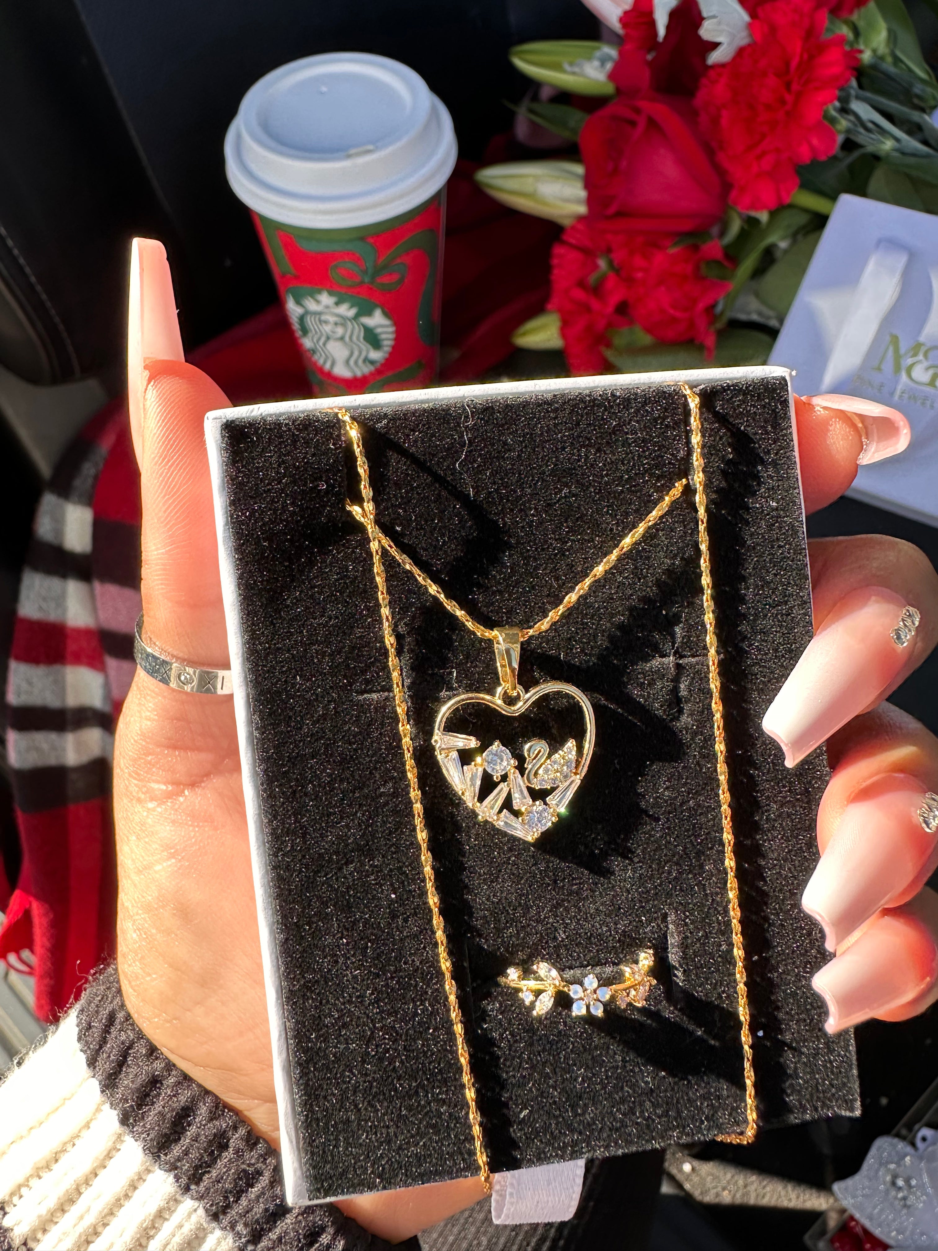 Zirconia Swan Necklace + Ring