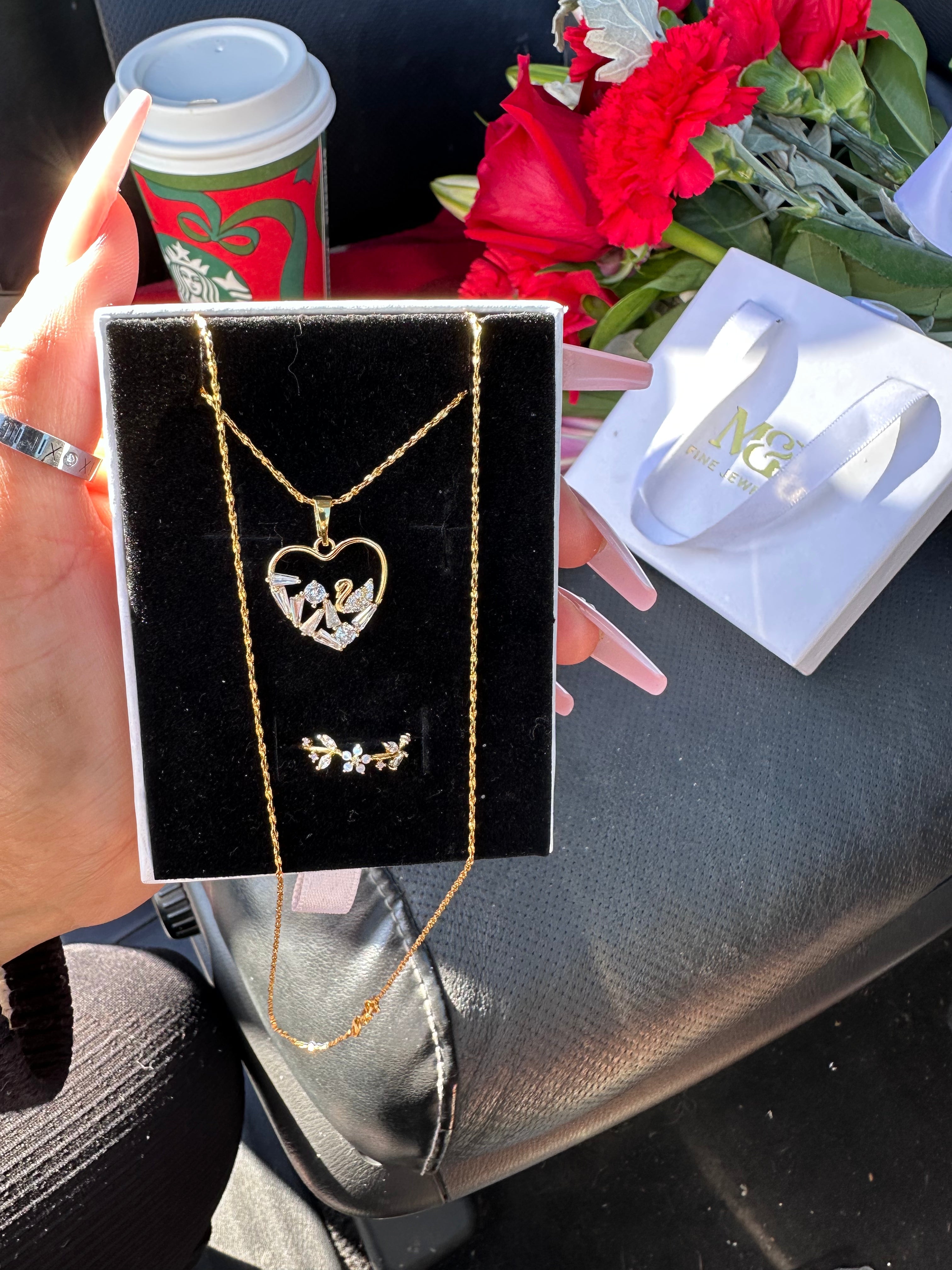 Zirconia Swan Necklace + Ring